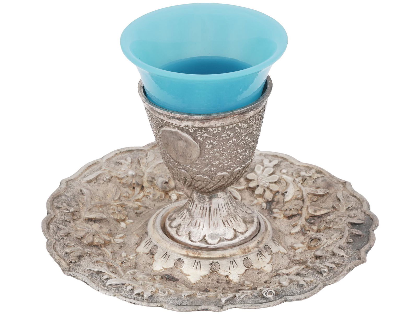 ANTIQUE 19TH C OTTOMAN SILVER ZARF CUP W SAUCER (1 of 10)