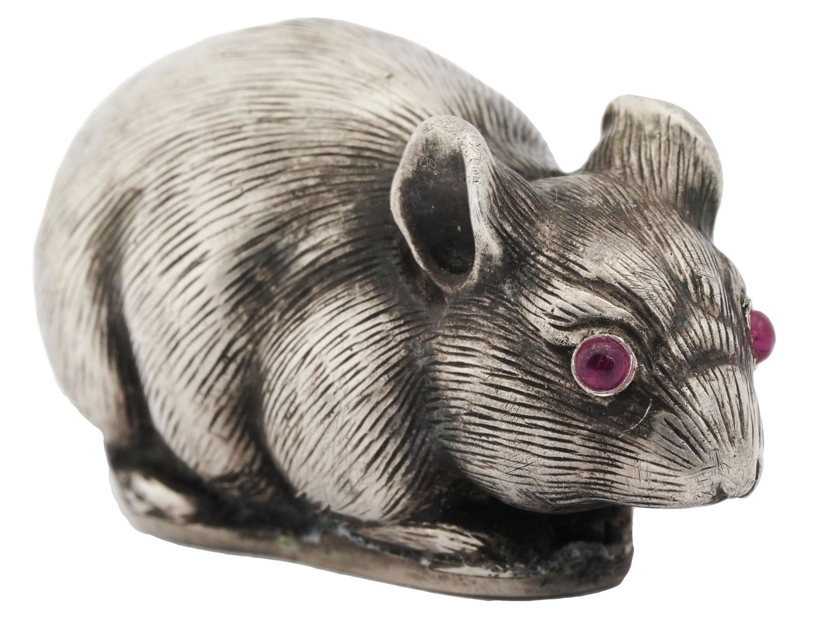 RUSSIAN SILVER FIGURE OF A MOUSE WITH RUBY EYES (1 of 4)