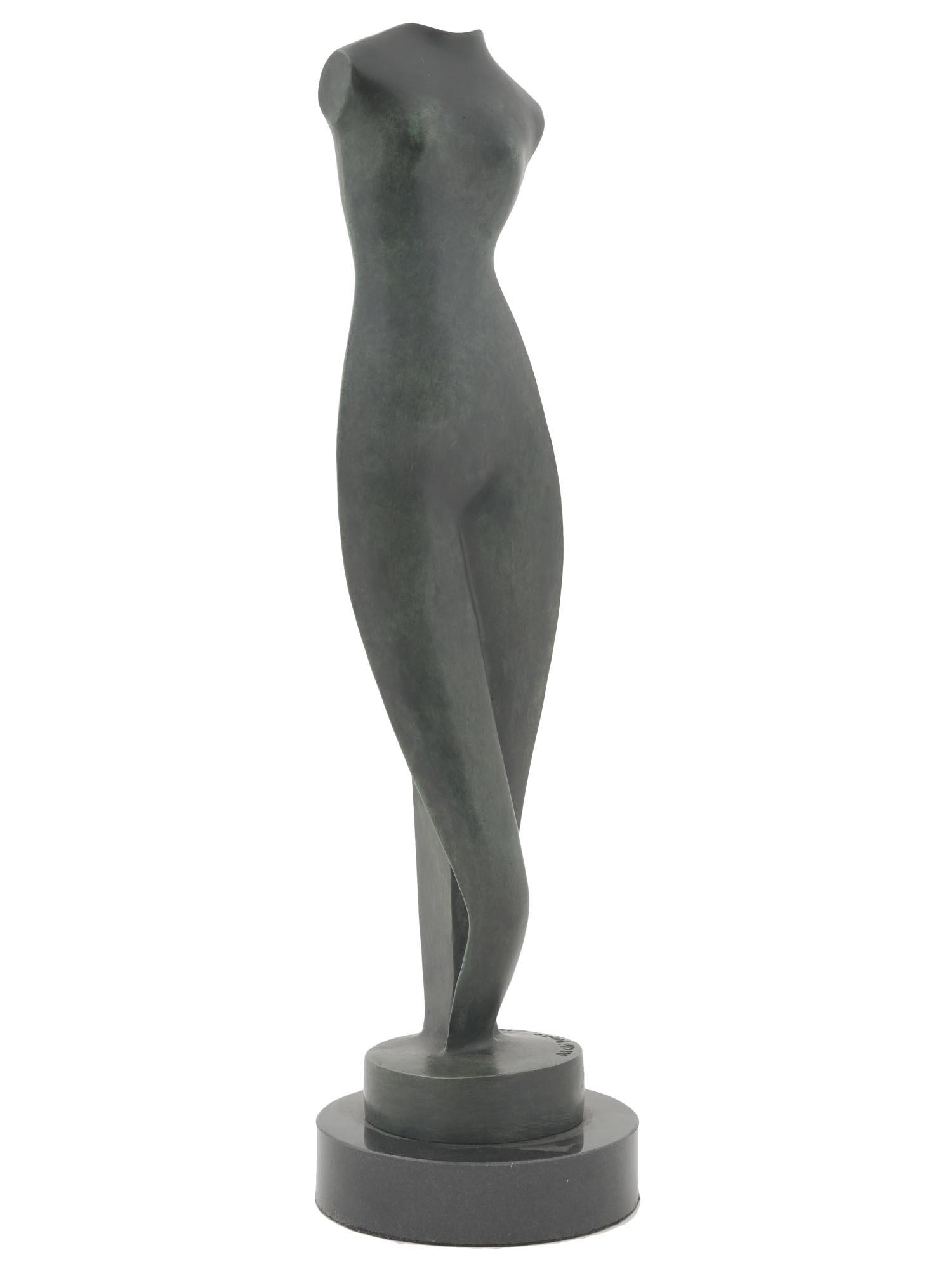 BRONZE FEMALE NUDE FIGURE BY ALEXANDER ARCHIPENKO: Bronze sculpture by Alexander Archipenko, 1887 to 1964, a Ukrainian and American avant-garde artist. The artwork represents an abstract nude female figure without head and hands. Signed by the artist,