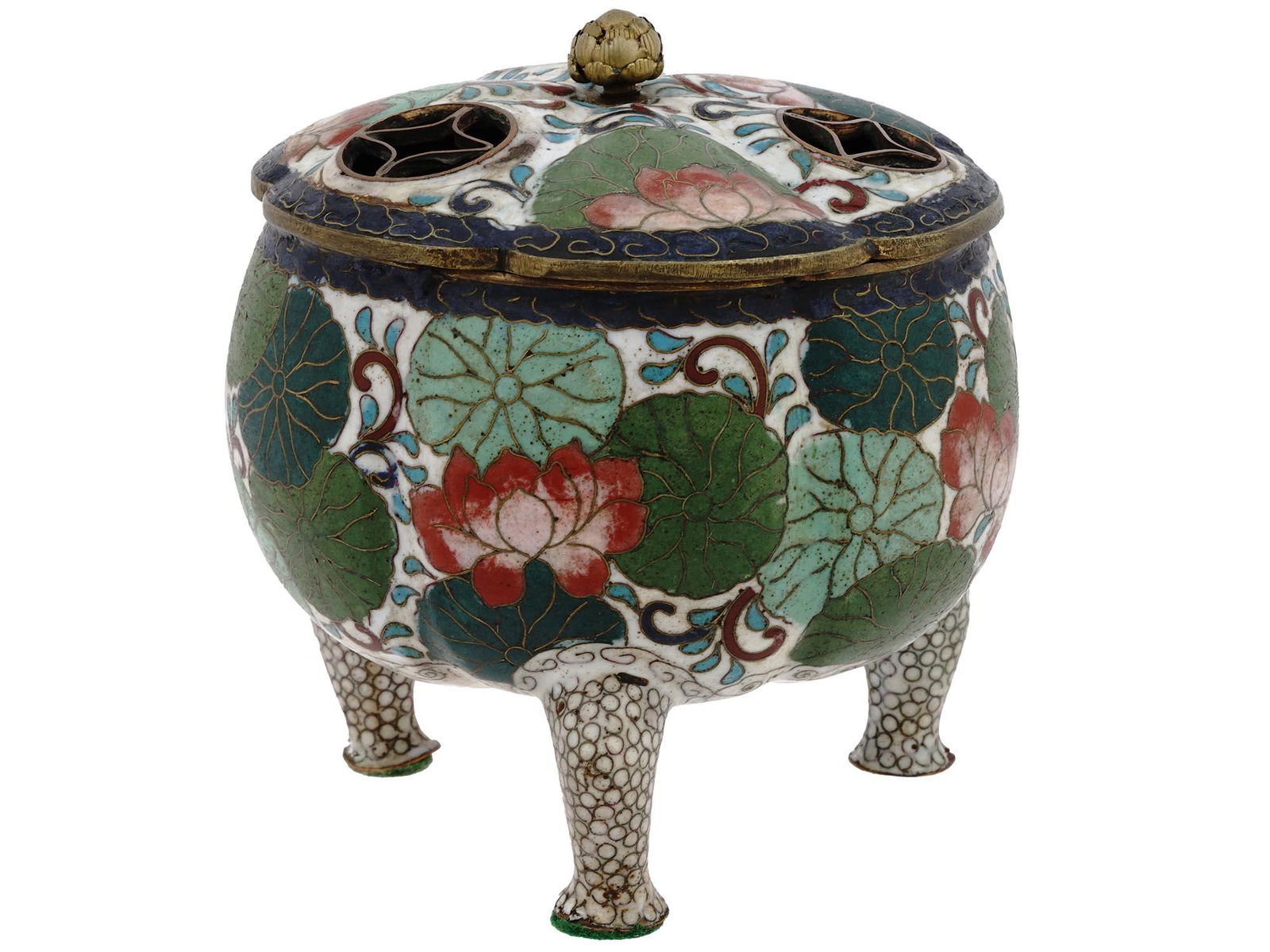 ANTIQUE JAPANESE CLOISONNE TRIPOD INCENSE BURNER (1 of 7)