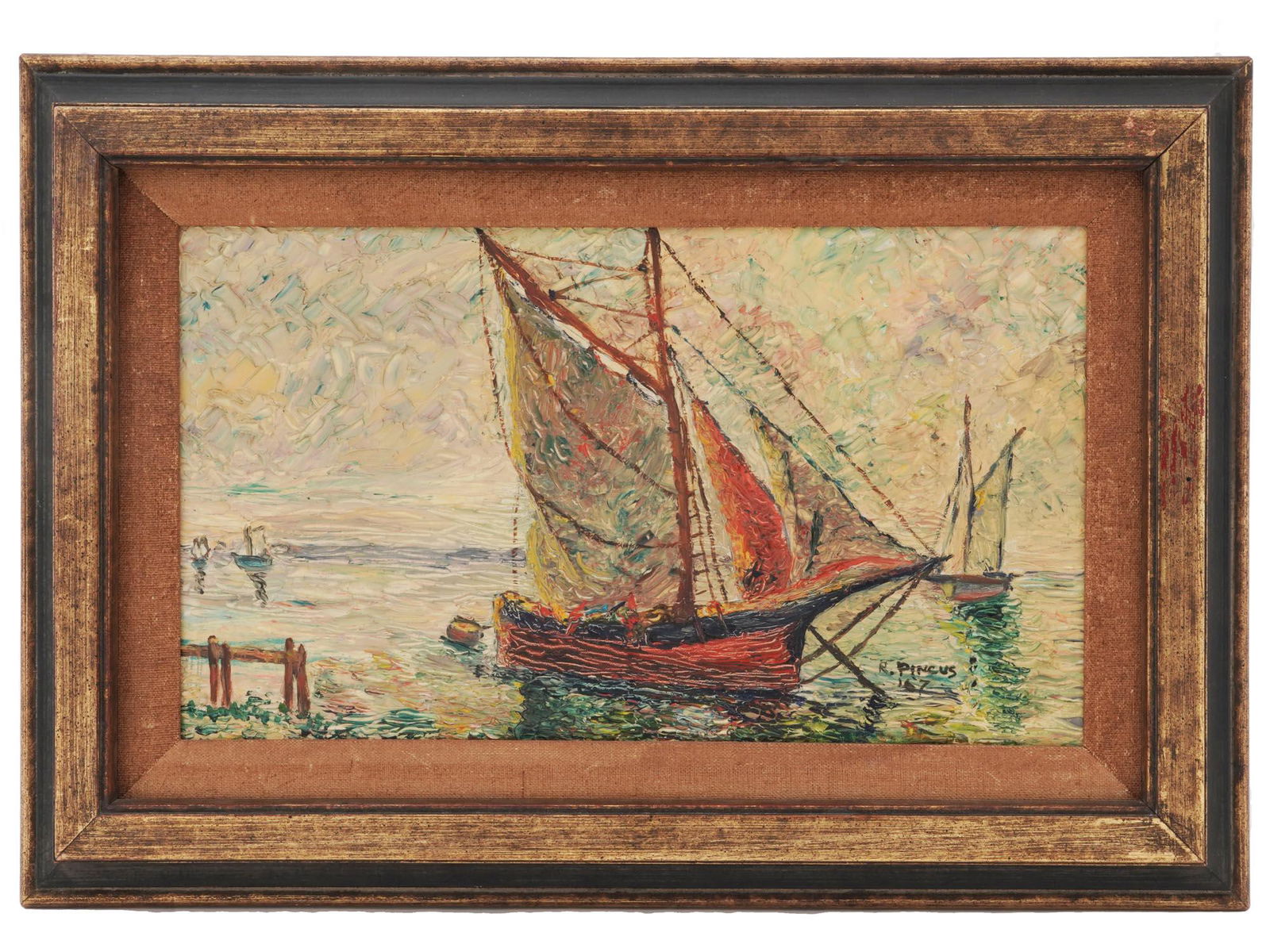 MID CENT SEA LANDSCAPE OIL PAINTING BY R. PINCUS (1 of 5)