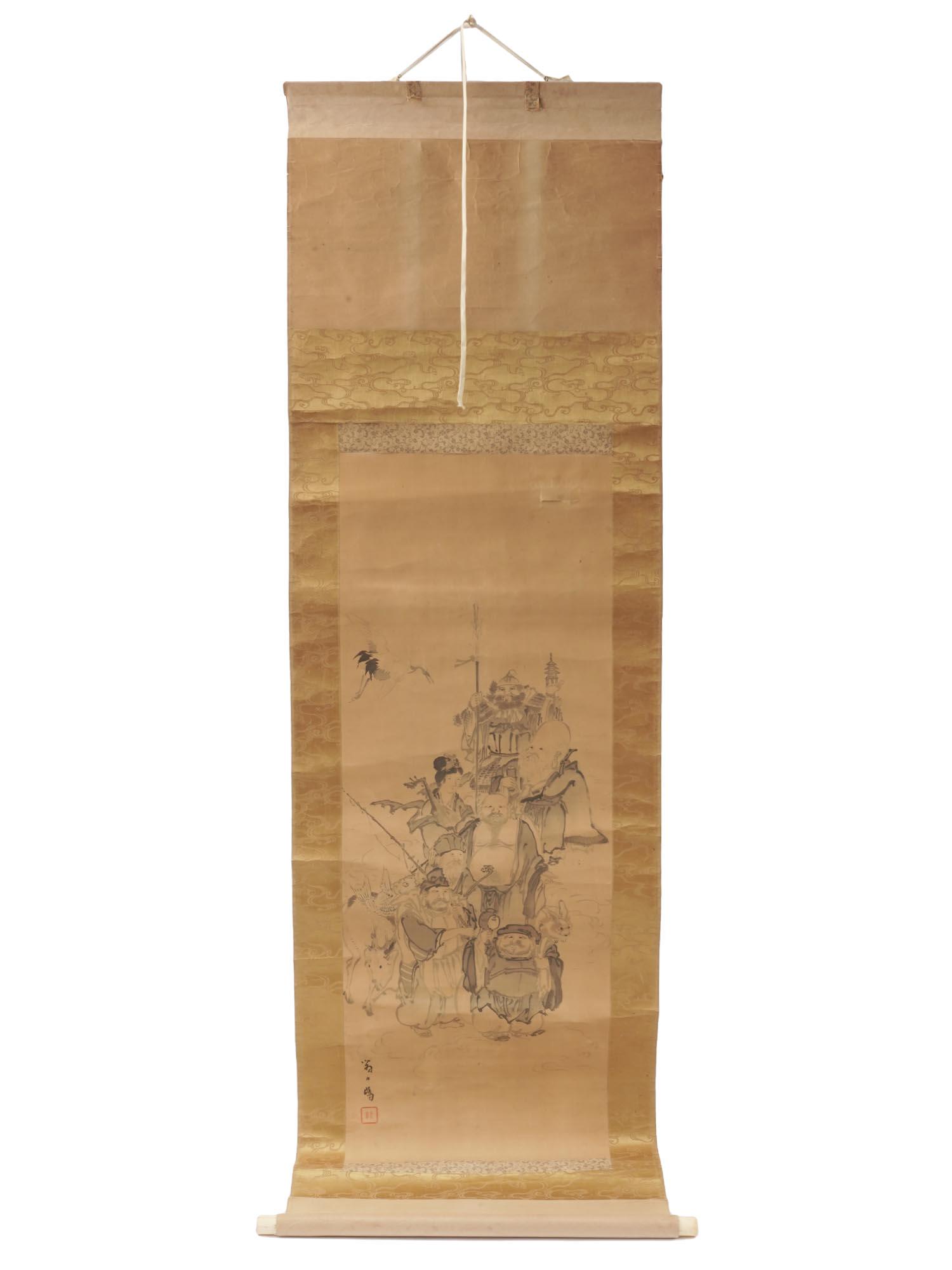 CHINESE WATERCOLOR PAINTING ON SILK SCROLL SIGNED (1 of 8)