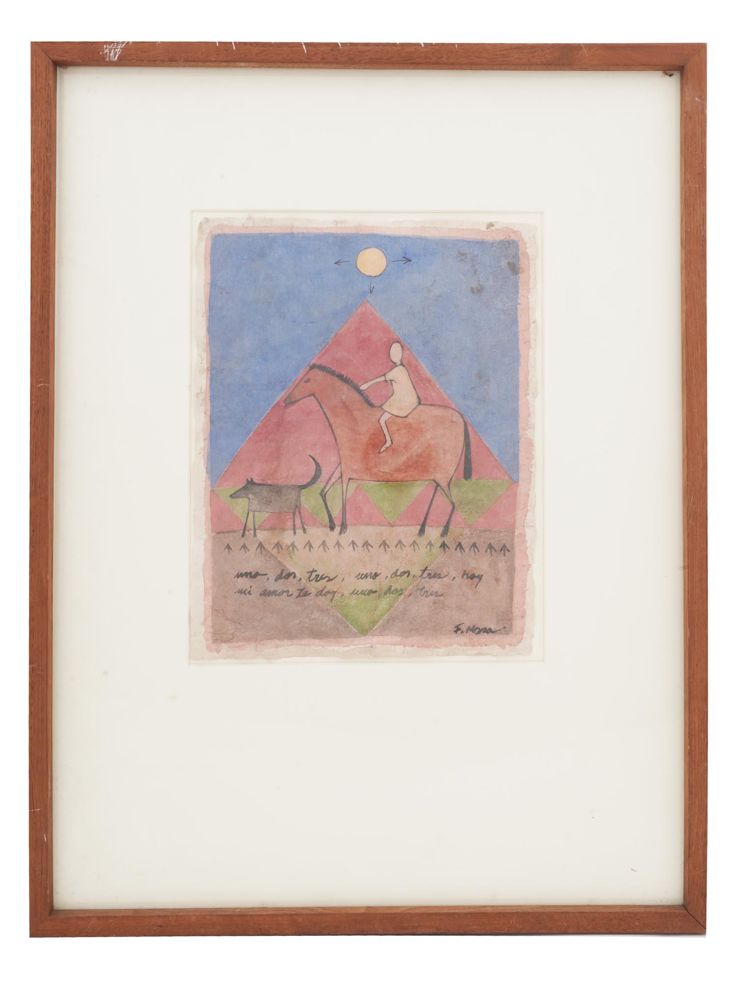 SPANISH NAIVE FOLK WATERCOLOR PAINTING BY F. MONA (1 of 5)