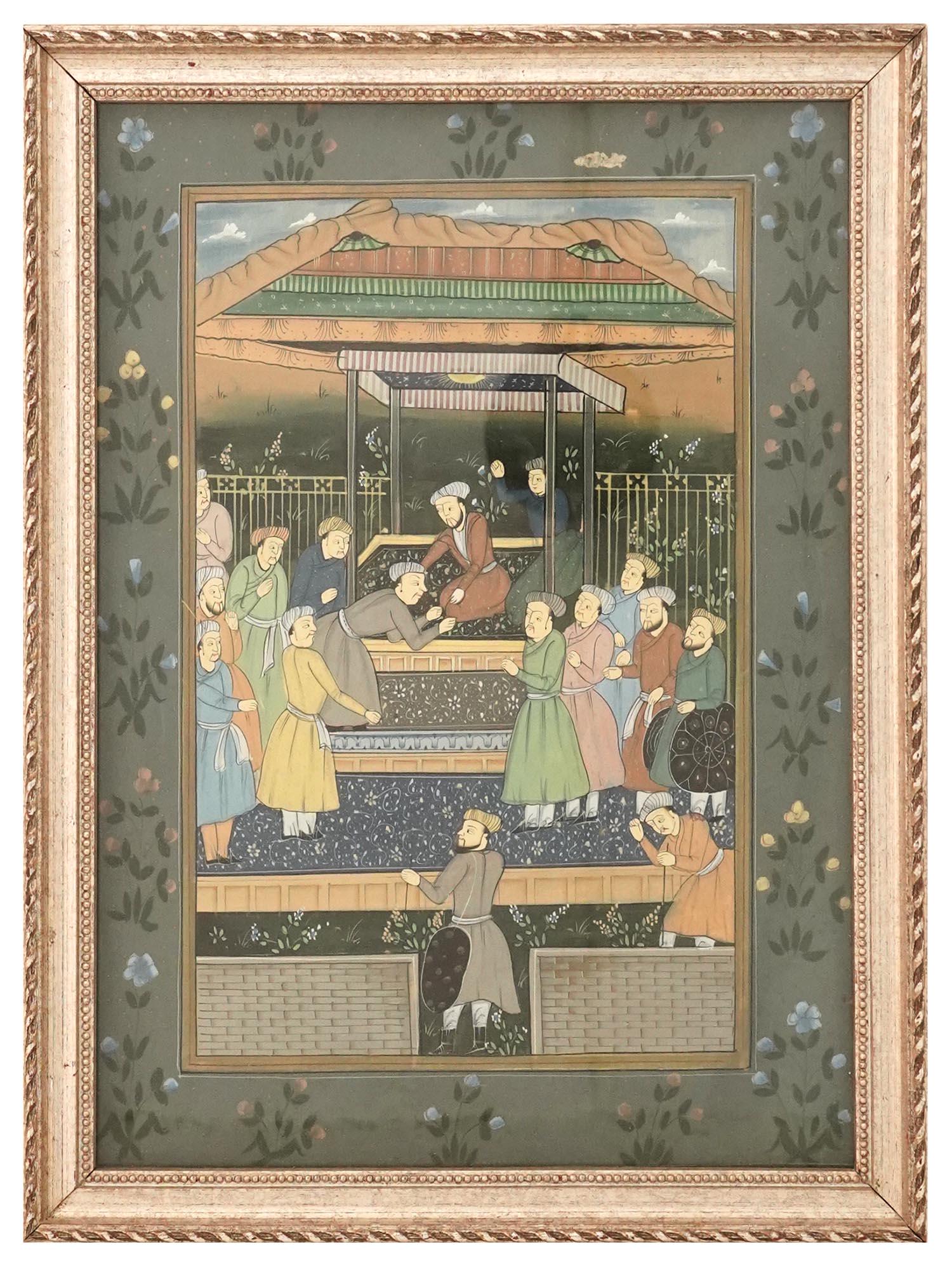 ANTIQUE INDIAN MUGHAL MINIATURE PAINTING ON SILK (1 of 4)
