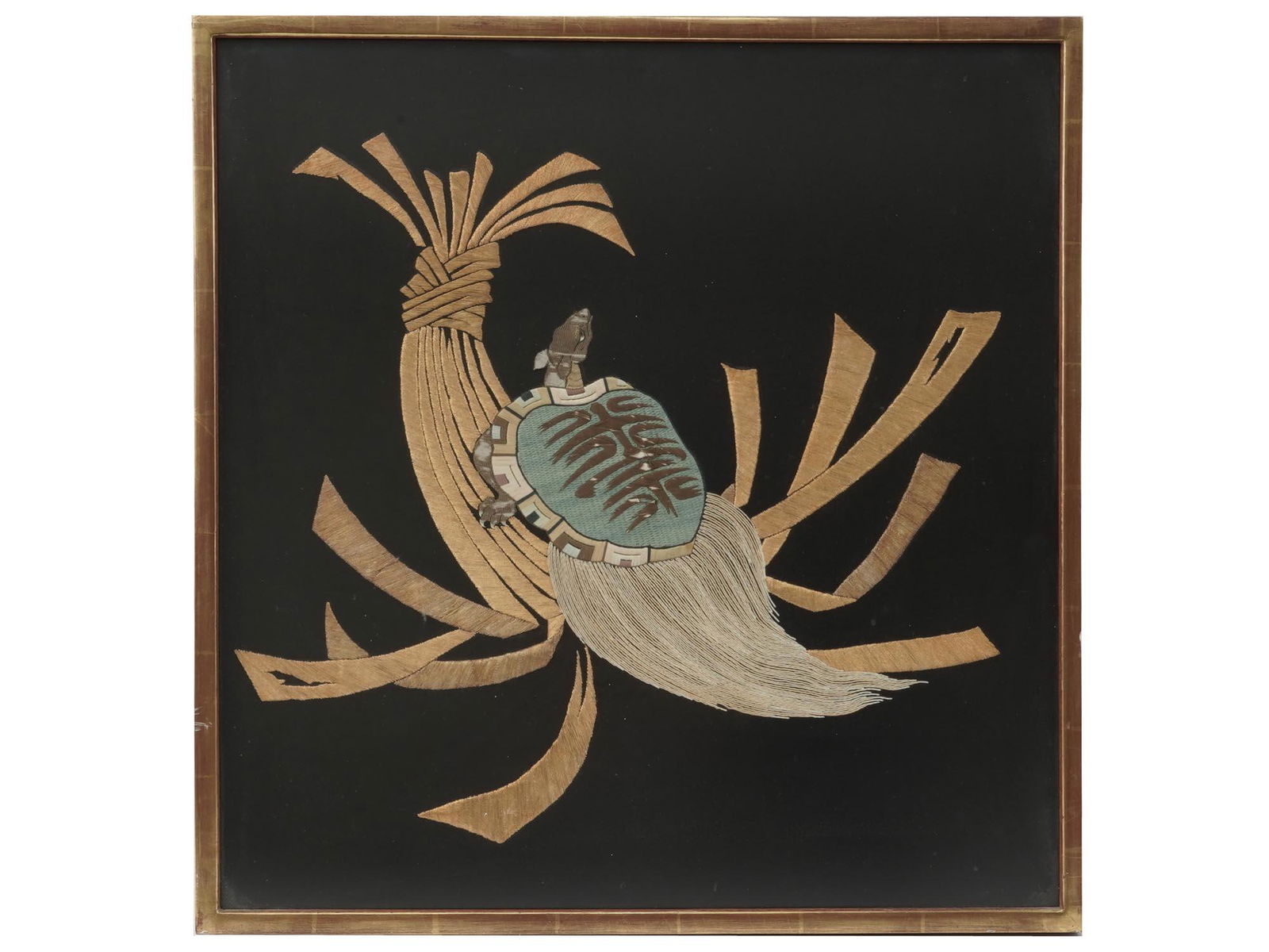JAPANESE SILK EMBROIDERY PANEL OF A TORTOISE (1 of 5)