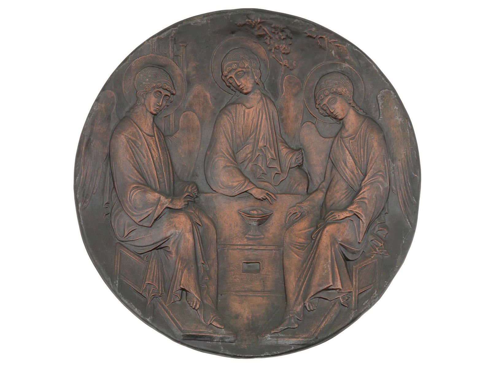ANTIQUE RUSSIAN COPPER TRINITY BAS RELIEF PLATE (1 of 3)
