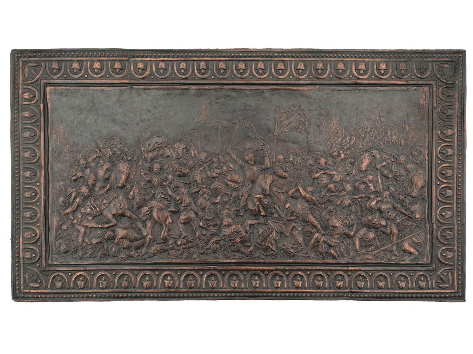 ANTIQUE HAMMERED COPPER BAS RELIEF BATTLE PLAQUE (1 of 3)