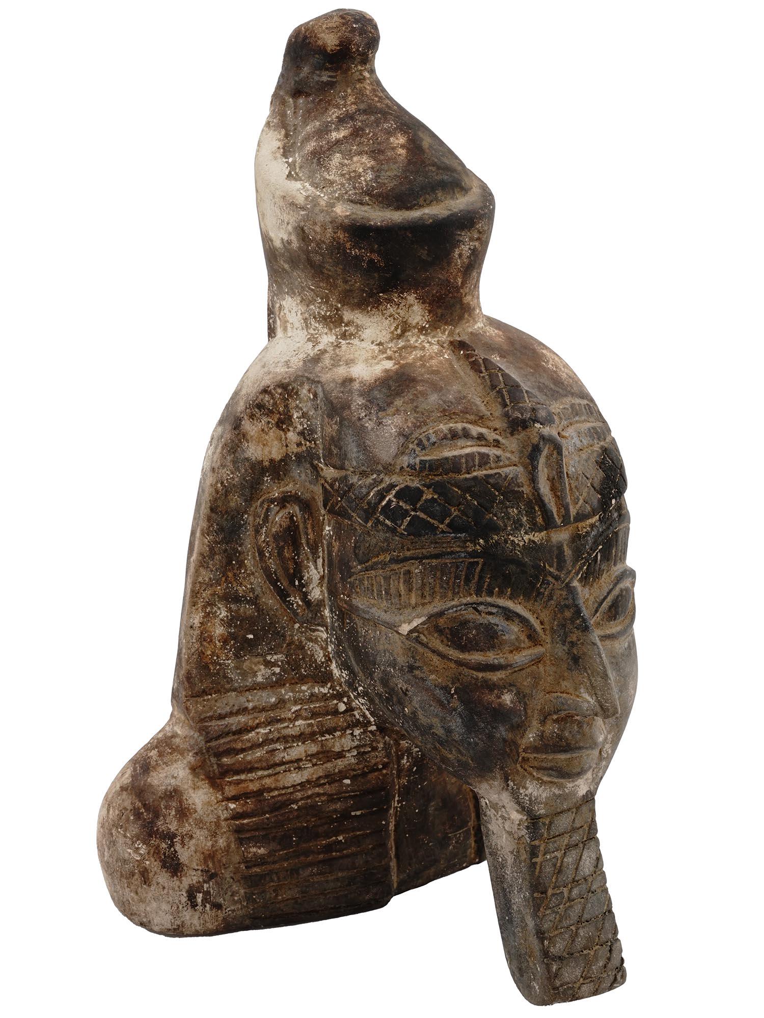 ANTIQUED EGYPTIAN CARVED SANDSTONE PHARAOH BUST (1 of 6)