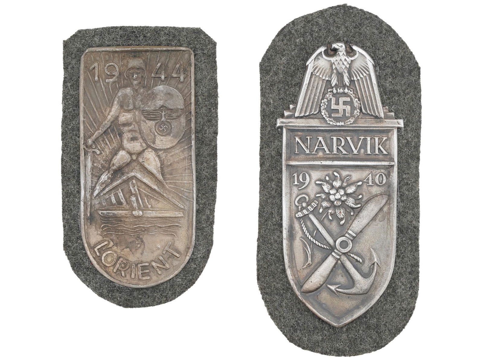 WWII GERMAN MILITARY NARVIK AND LORIENT SHIELDS (1 of 3)