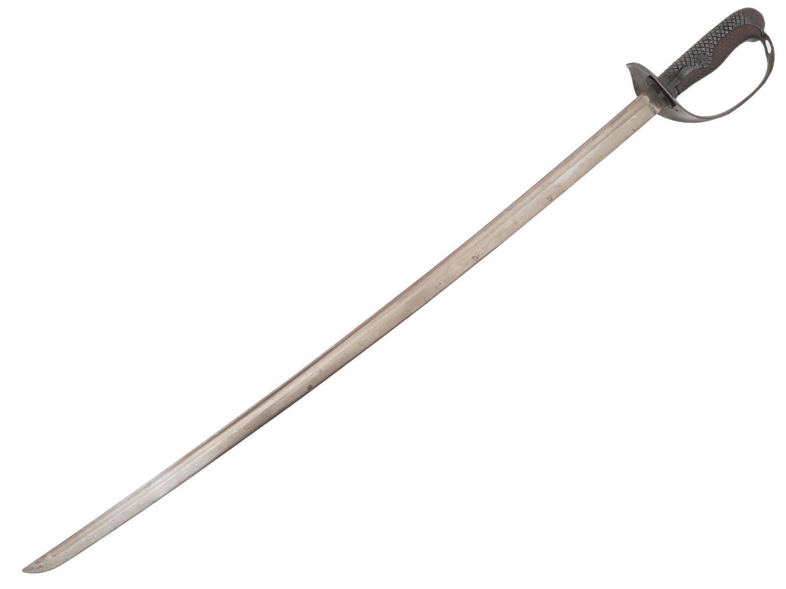 ANTIQUE EARLY 20TH C MILITARY OFFICERS SABER: An early to mid 20th-century saber. Wooden grip with reticulated design. Stainless steel guard and blade. Engraved mark 44838 on the blade, crescent moon mark on the grip. Collectible Arms And Armour,