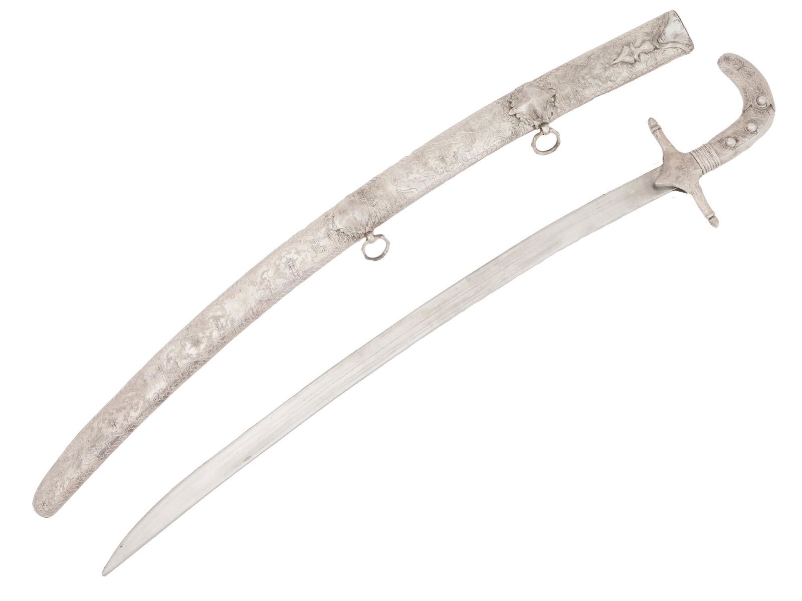 ANTIQUE ISLAMIC OTTOMAN SILVER SABER SWORD (1 of 9)