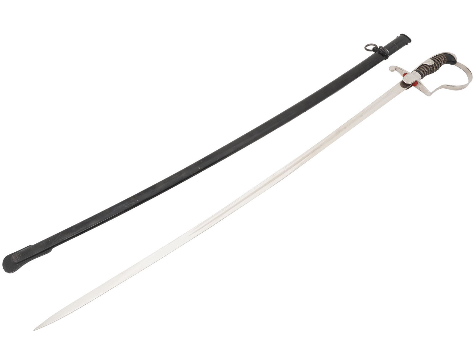 WWII NAZI GERMAN ARMY OFFICER SWORD WITH SCABBARD: A WWII Nazi German Army officer sword featuring a long blade with a high quality nickel plated finish. Marked with Alcoso Solingen to the ricasso. This sword has a cast hilt with a rounded pommel. The