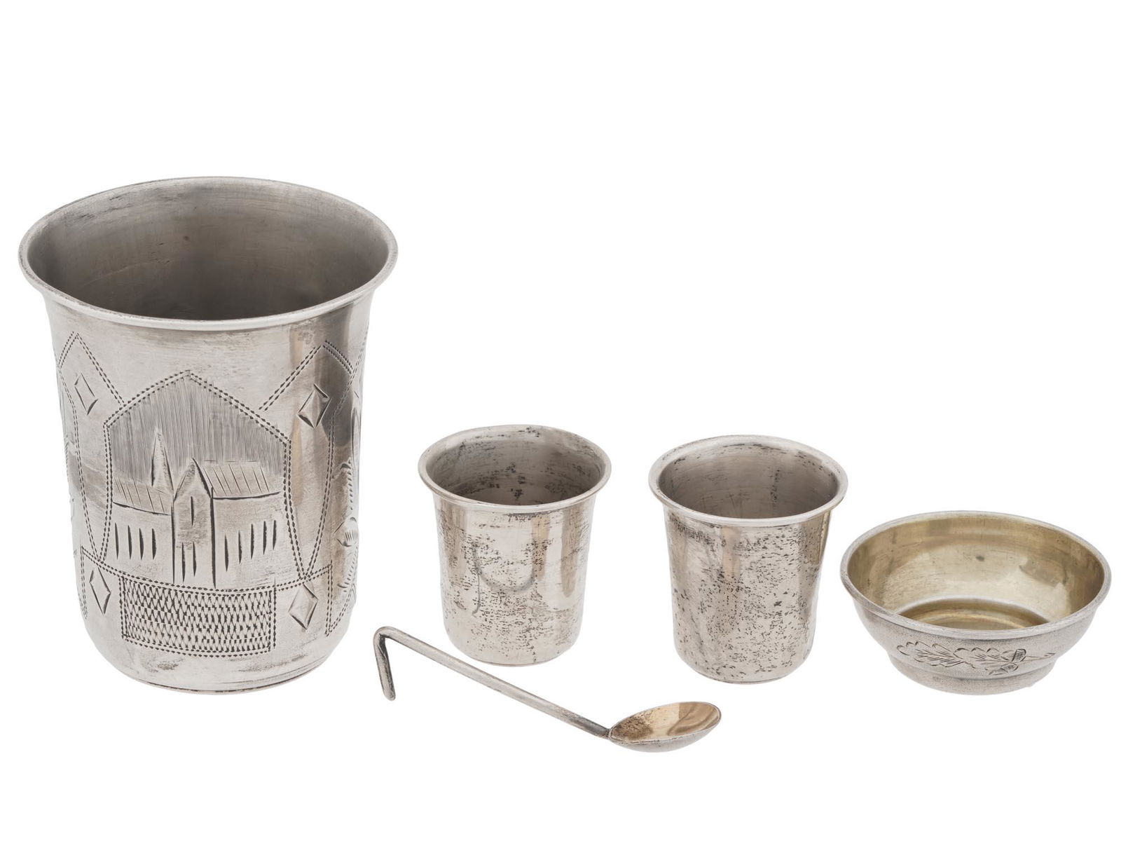 RUSSIAN SOVIET ERA ENGRAVED GILT SILVER TABLEWARE (1 of 9)