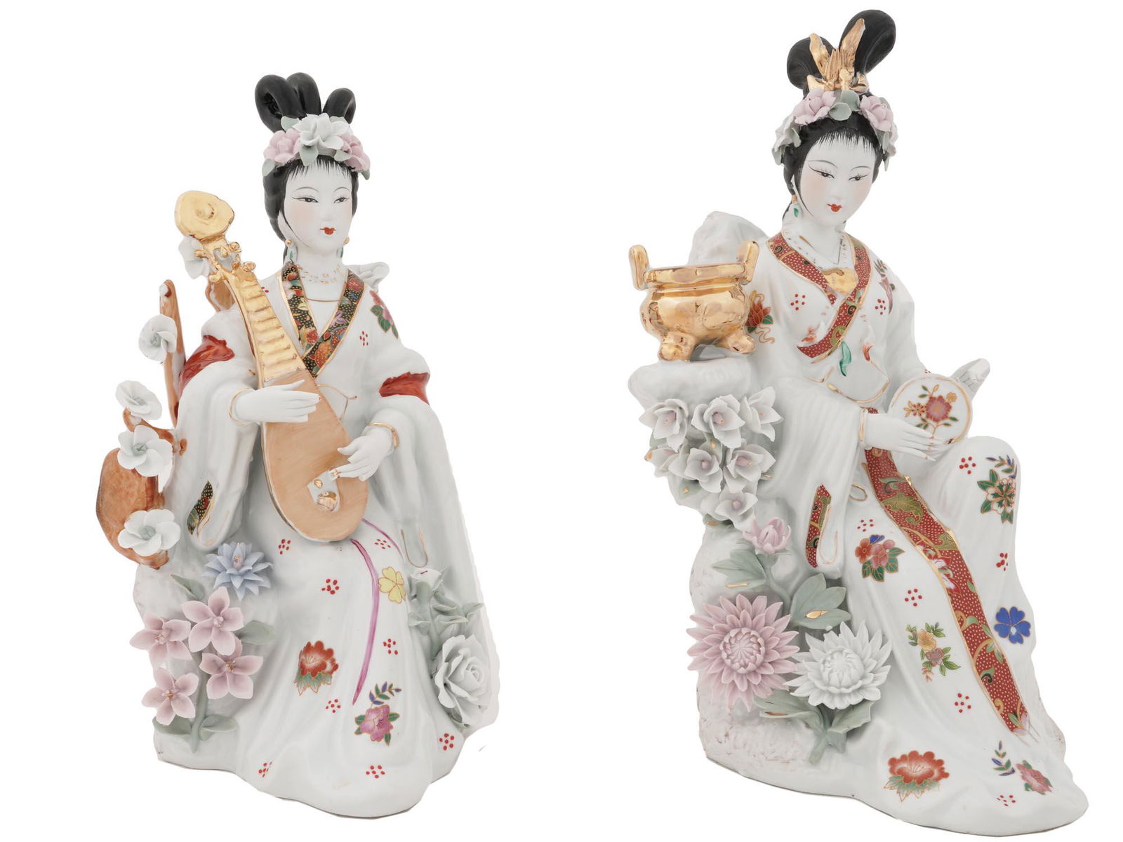 CHINESE GEISHA HAND PAINTED PORCELAIN FIGURINES (1 of 8)
