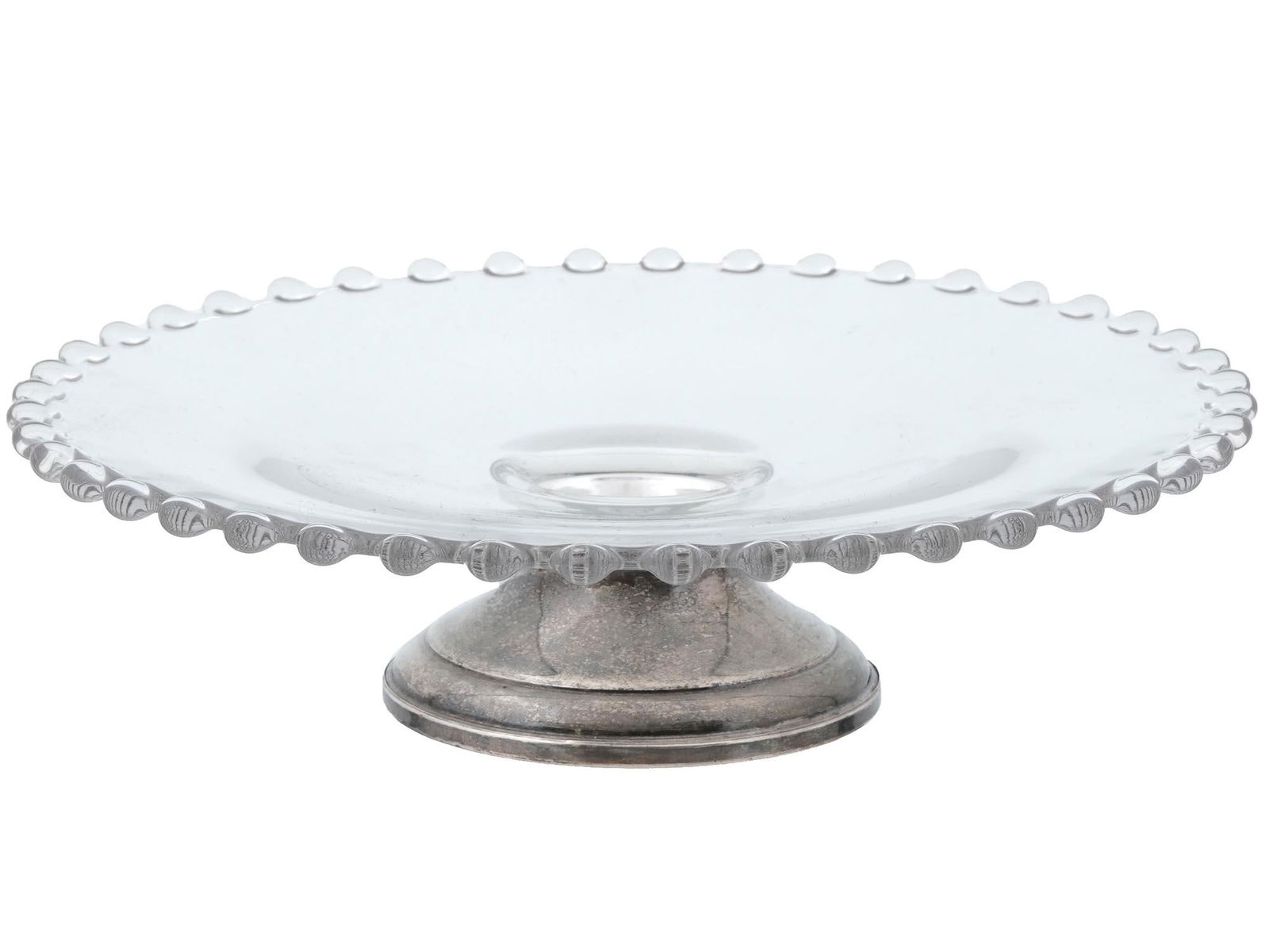 1960S AMERICAN CROWN GLASS CAKE STAND SILVER BASE (1 of 6)