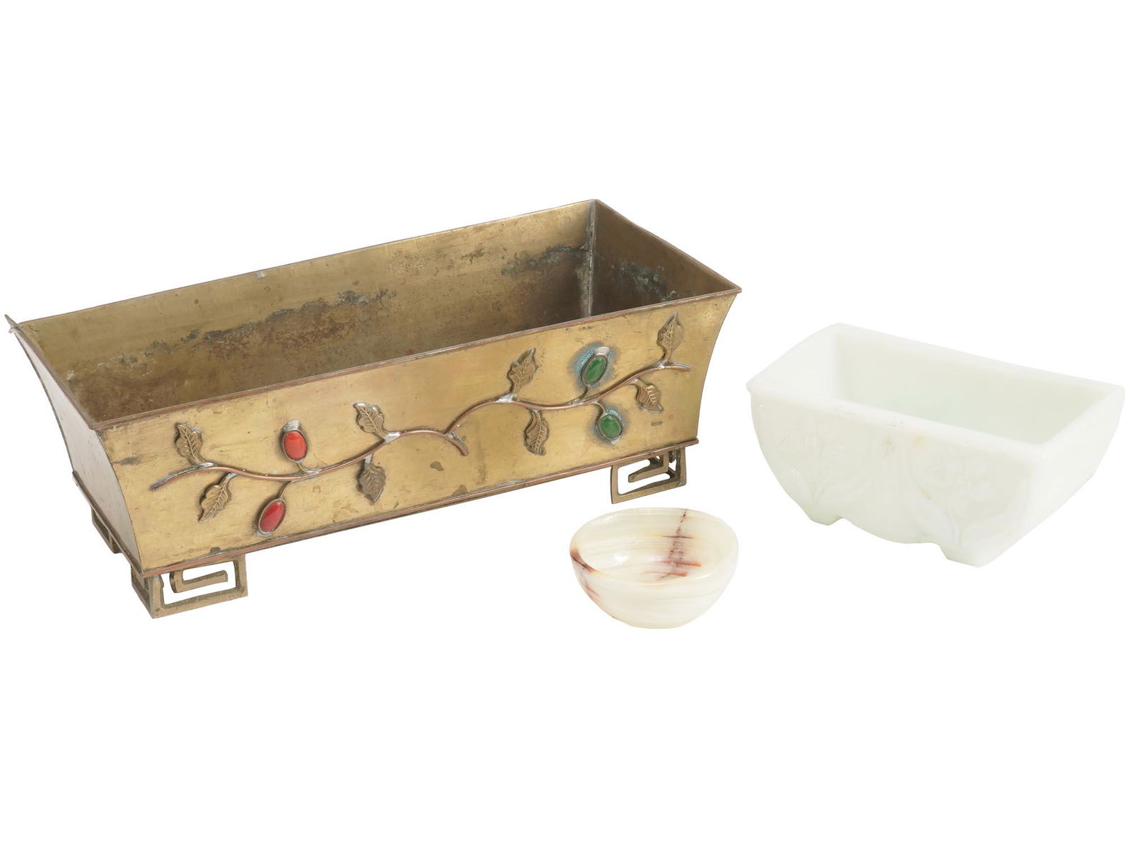 CHINESE BRASS GLASS AND PAKISTAN ONYX PLANTERS (1 of 9)