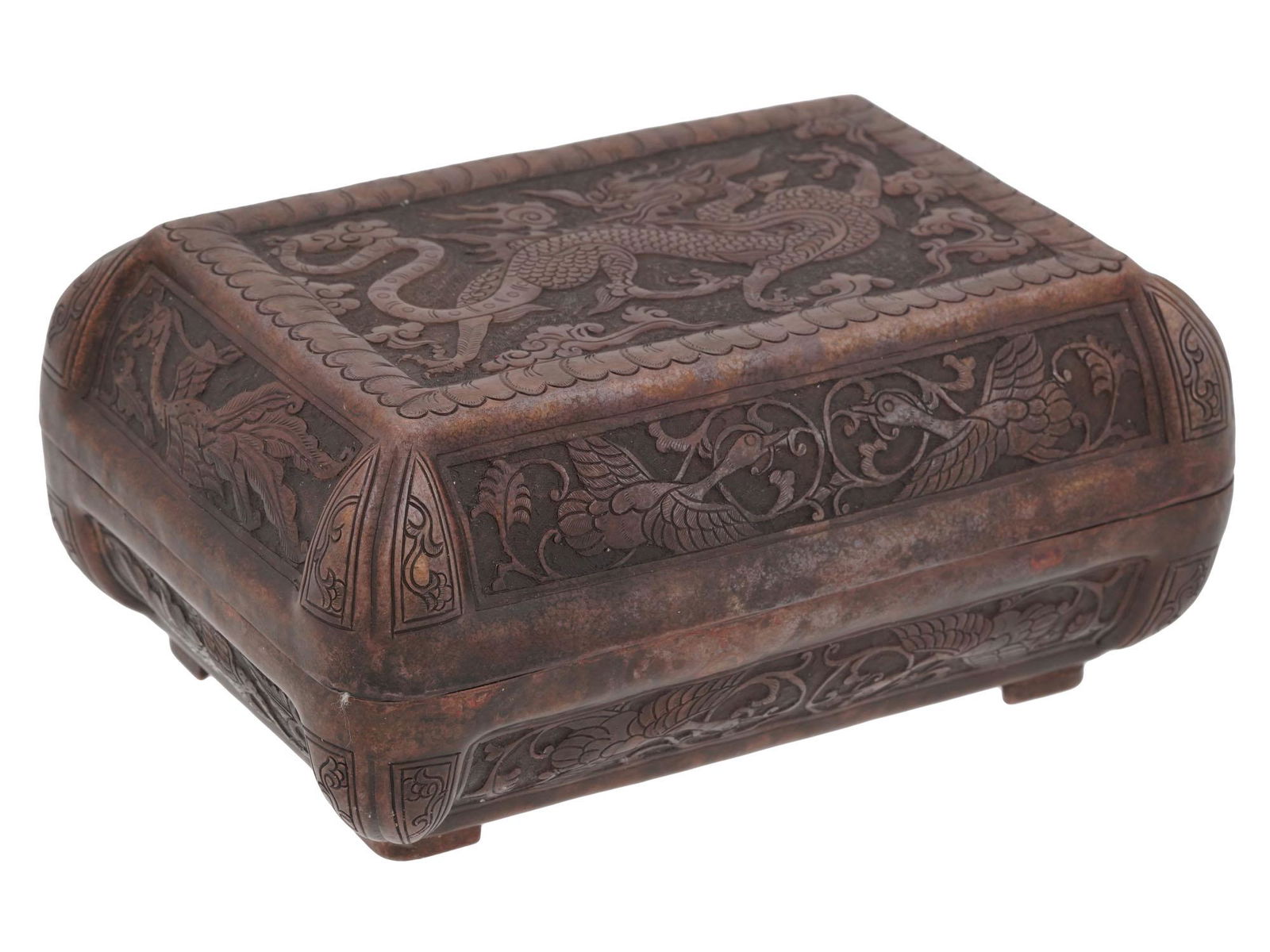 ANTIQUE CHINESE COPPER CAST BOX W DRAGON C 1900 (1 of 8)