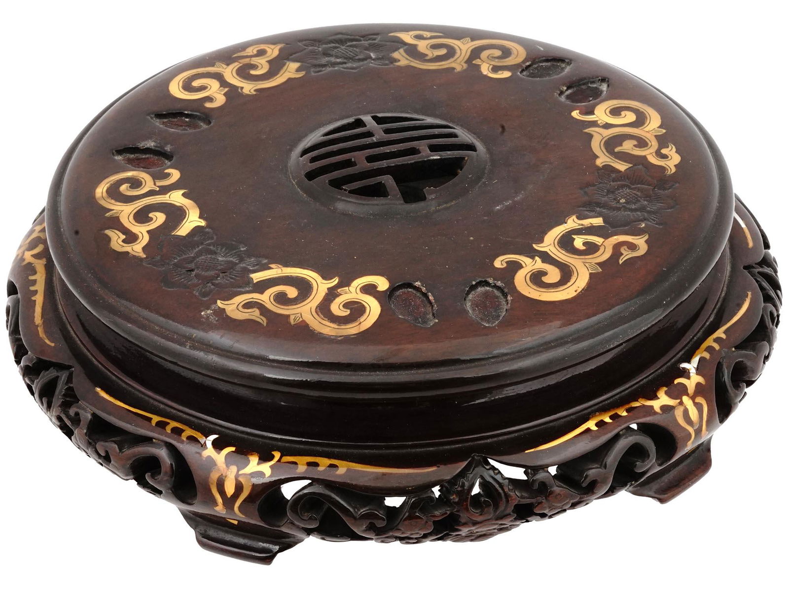 LARGE VINTAGE CHINESE WOODEN CARVED STAND BASE (1 of 5)