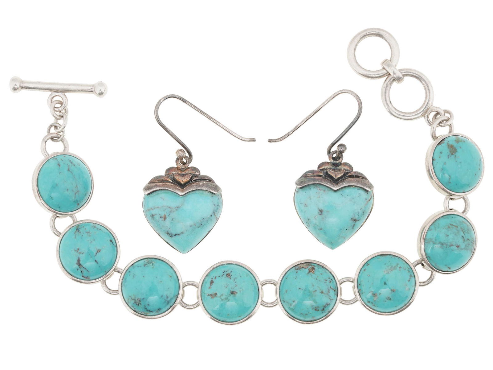 STERLING SILVER TURQUOISE EAR RINGS BRACELET SET (1 of 6)