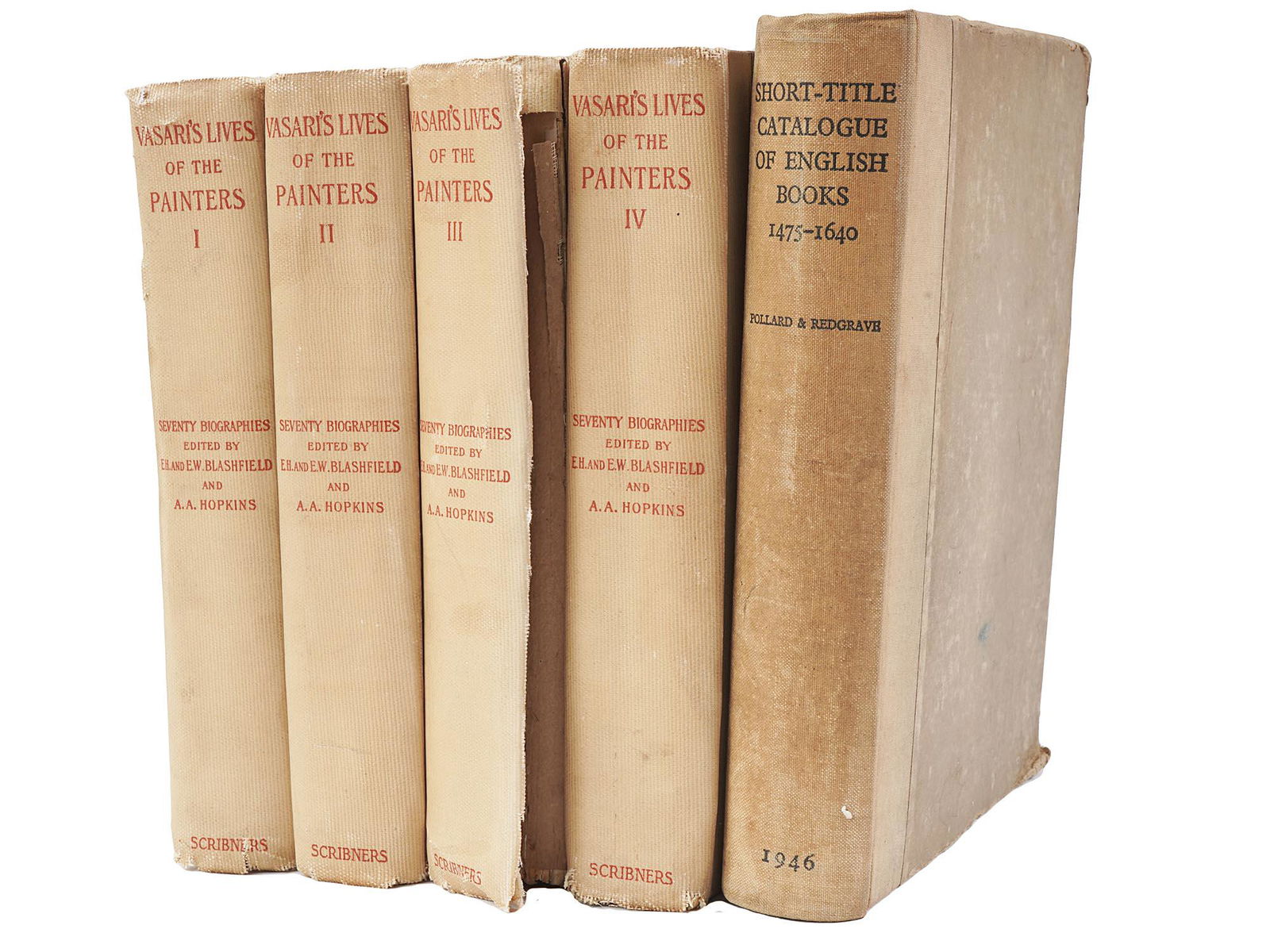 1896 VASARIS LIVES OF THE PAINTERS BOOKS FULL SET: A complete set of Lives of Seventy of the Most Eminent Painters, Sculptors, an Architects by Giorgio Vasari. In 4 volumes. Edited and annotated by E.H. and E.W. Blashfield and A.A. Hopkins. Published