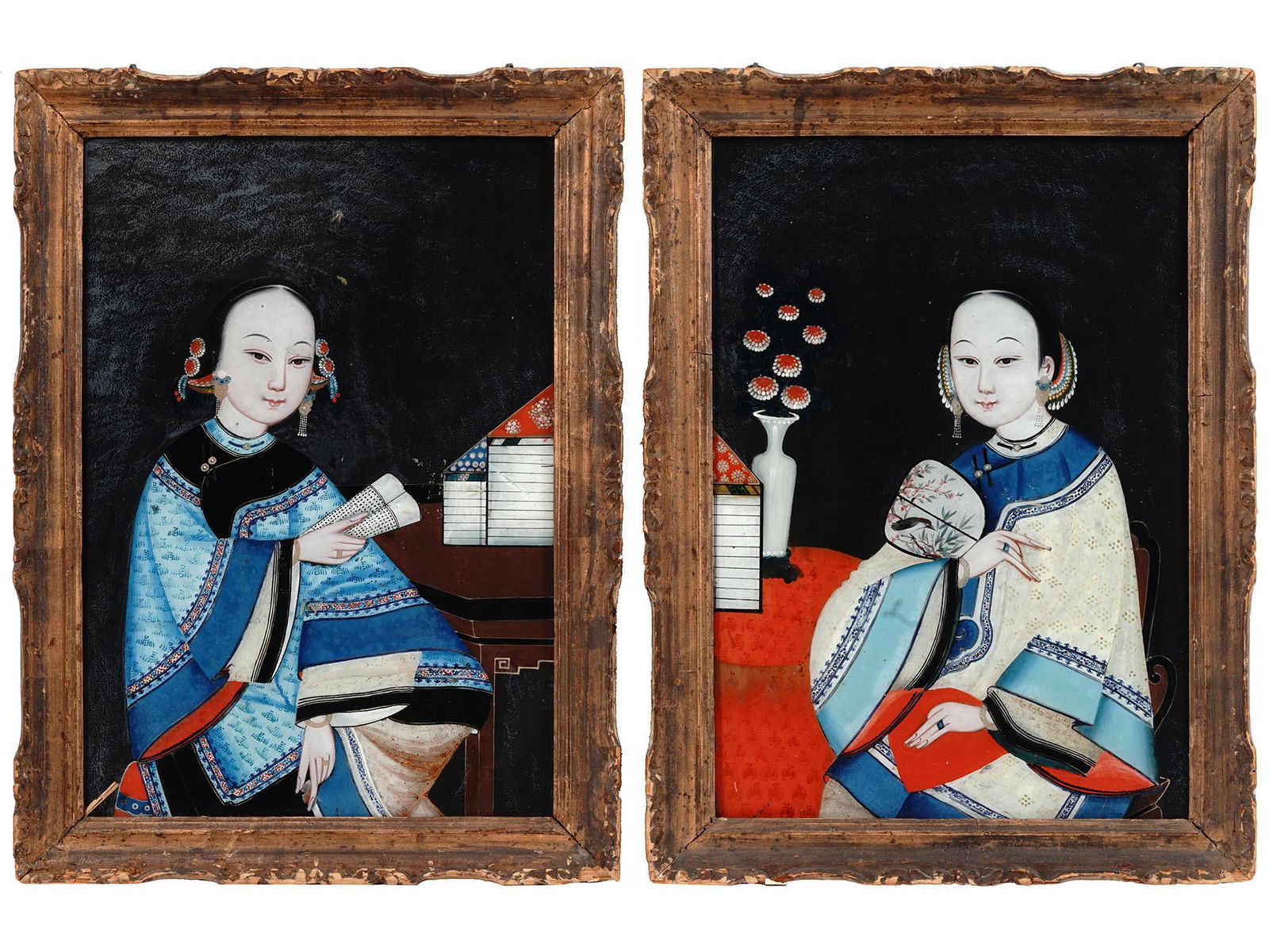 ANTIQUE CHINESE REVERSE GLASS FEMALE PAINTINGS (1 of 7)