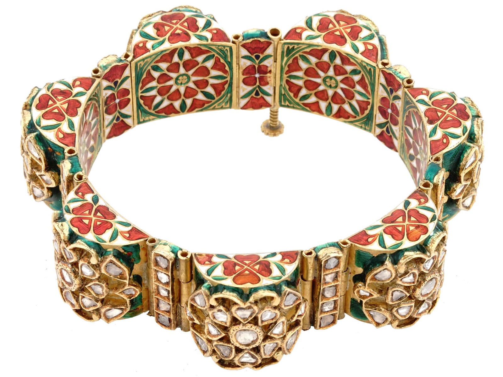 ANTIQUE JAIPUR INDIAN 20K GOLD DIAMONDS BRACELET (1 of 6)