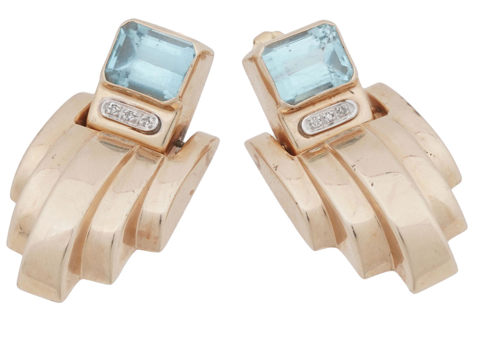 14K YELLOW GOLD AQUAMARINE STONE STUD EARRINGS (1 of 5)
