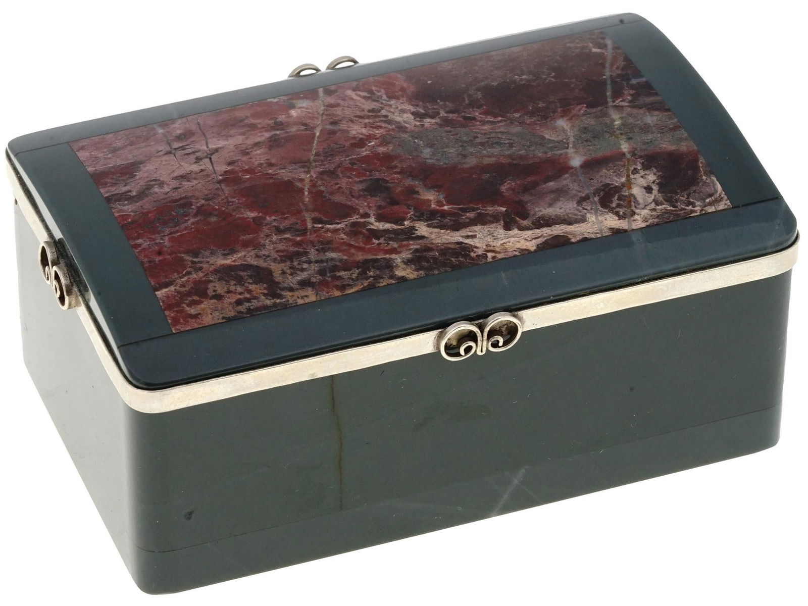 RUSSIAN KALKAN MARBLE SILVER MOUNTED JEWELRY BOX (1 of 6)
