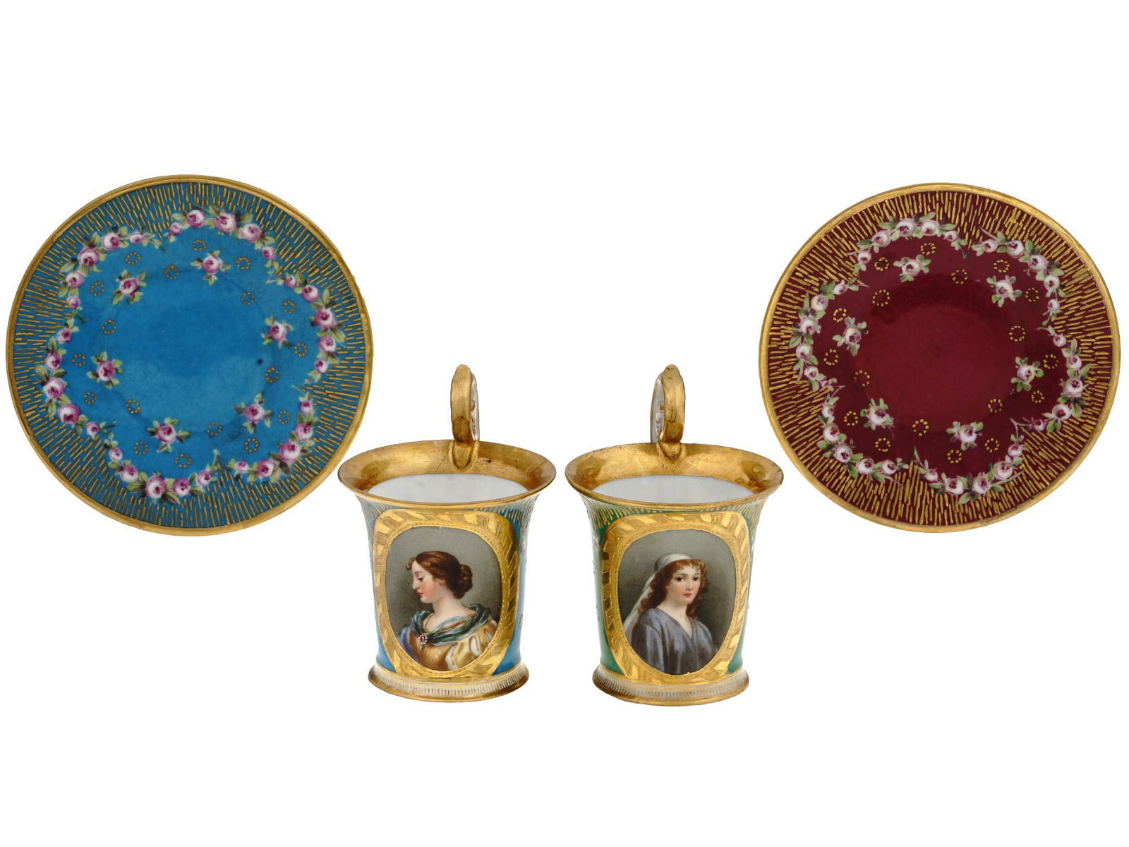 FRENCH PORCELAIN CUPS SAUCERS SETS BY JACOB PETIT (1 of 8)