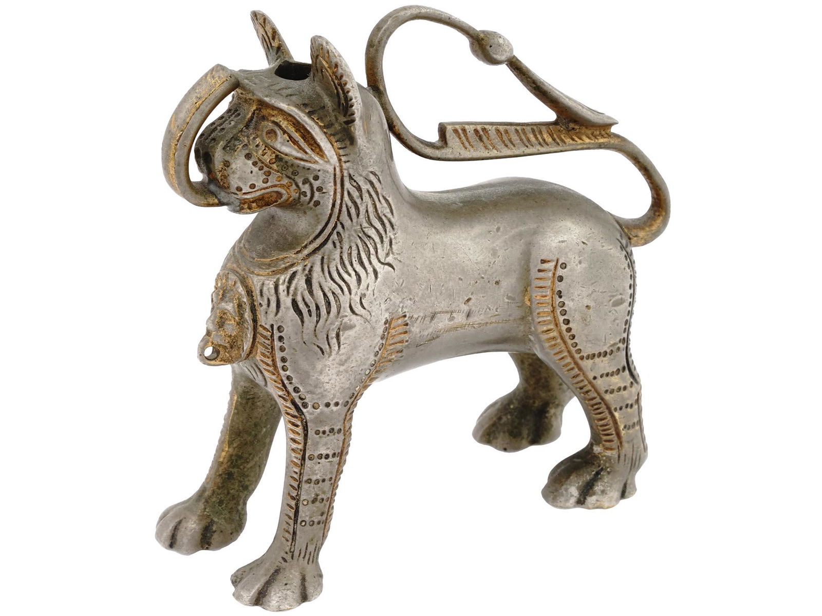 ANTIQUE SELJUK BRONZE LIONESS AQUAMANILE BURNER (1 of 8)