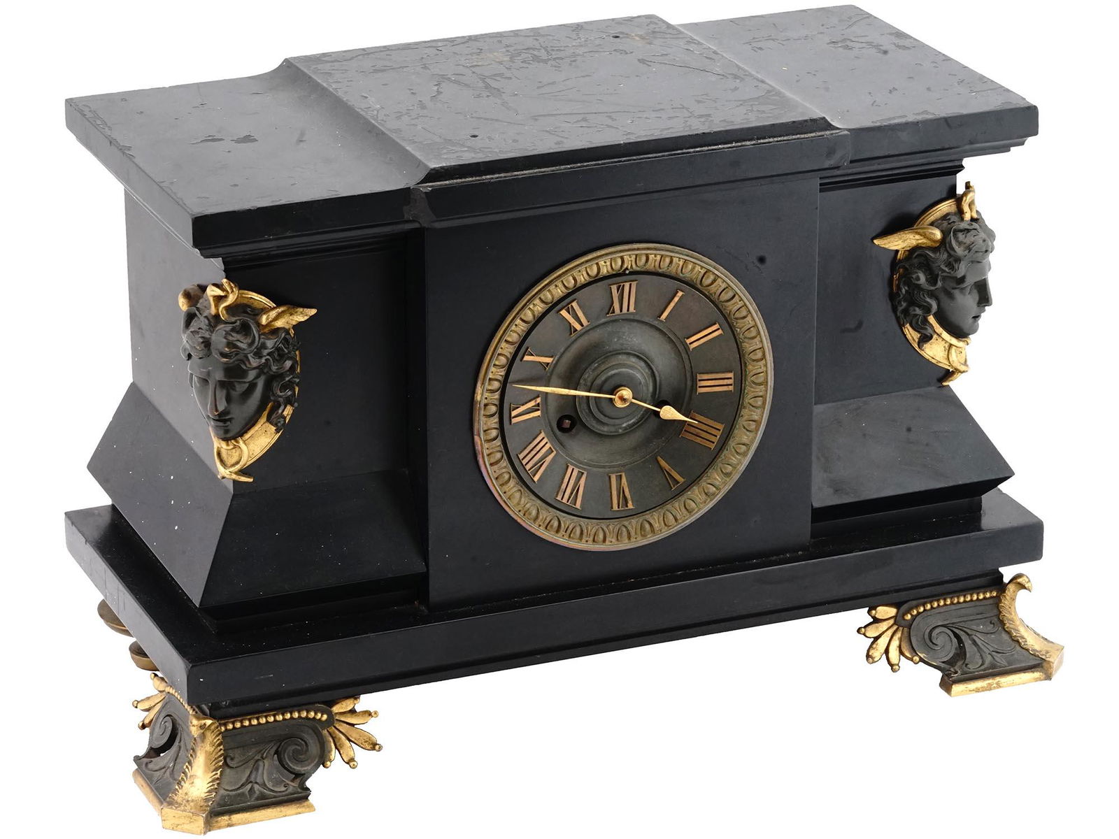 ANTIQUE FRENCH BLACK SLATE MERCURY MANTEL CLOCK (1 of 11)