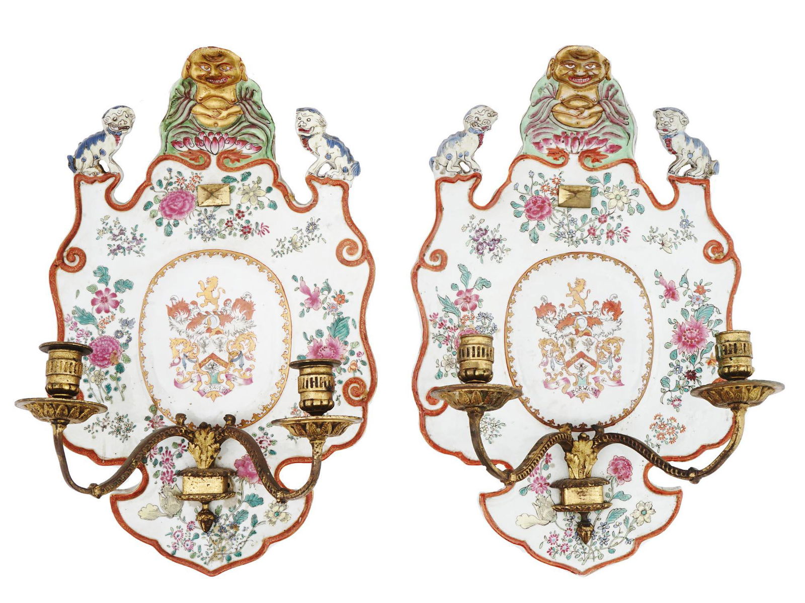 ANTIQUE EUROPEAN PORCELAIN AND BRASS WALL SCONCES (1 of 5)