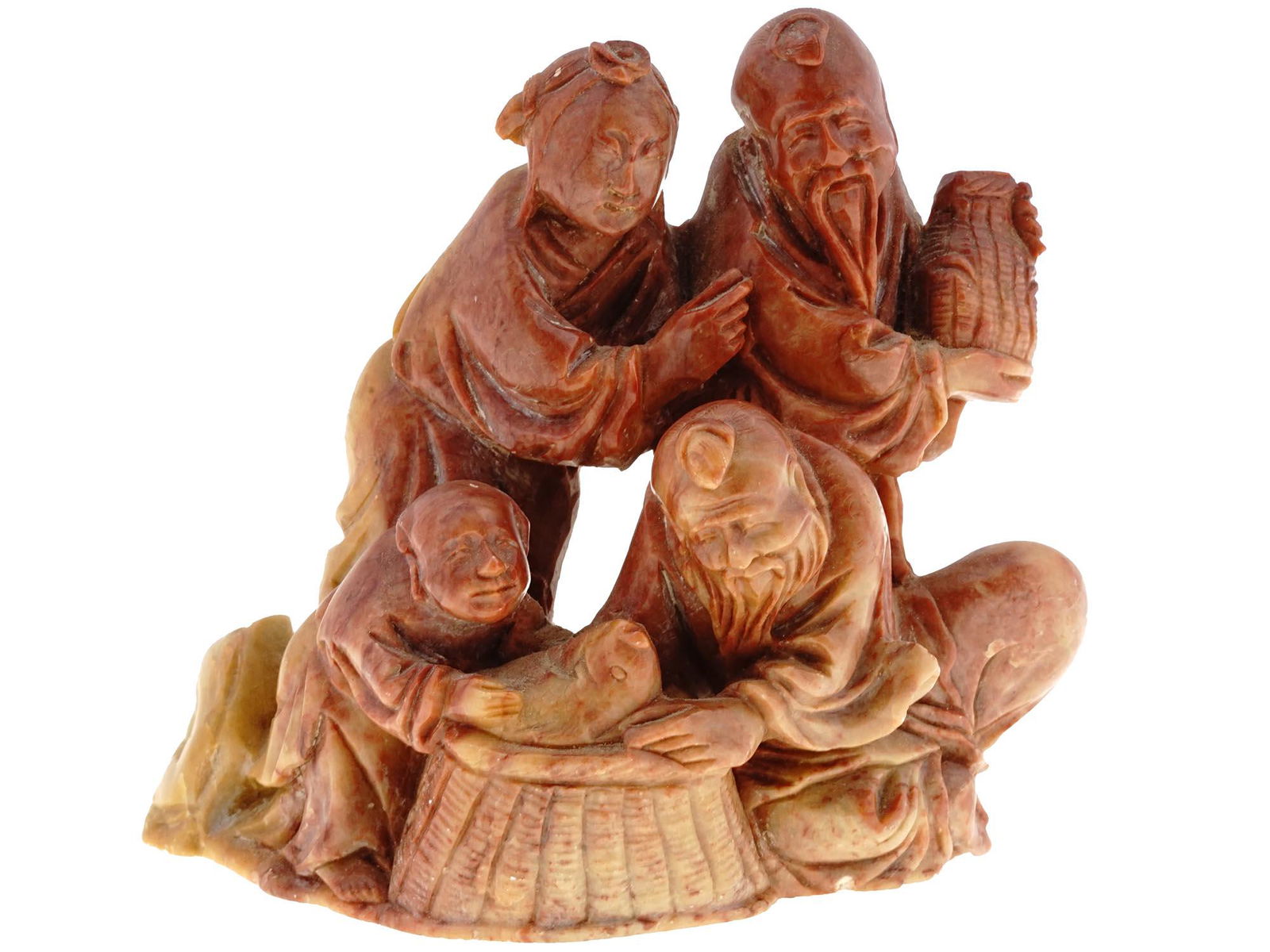 CHINESE CARVED SOAP STONE FIGURAL GROUP OF FAMILY (1 of 5)