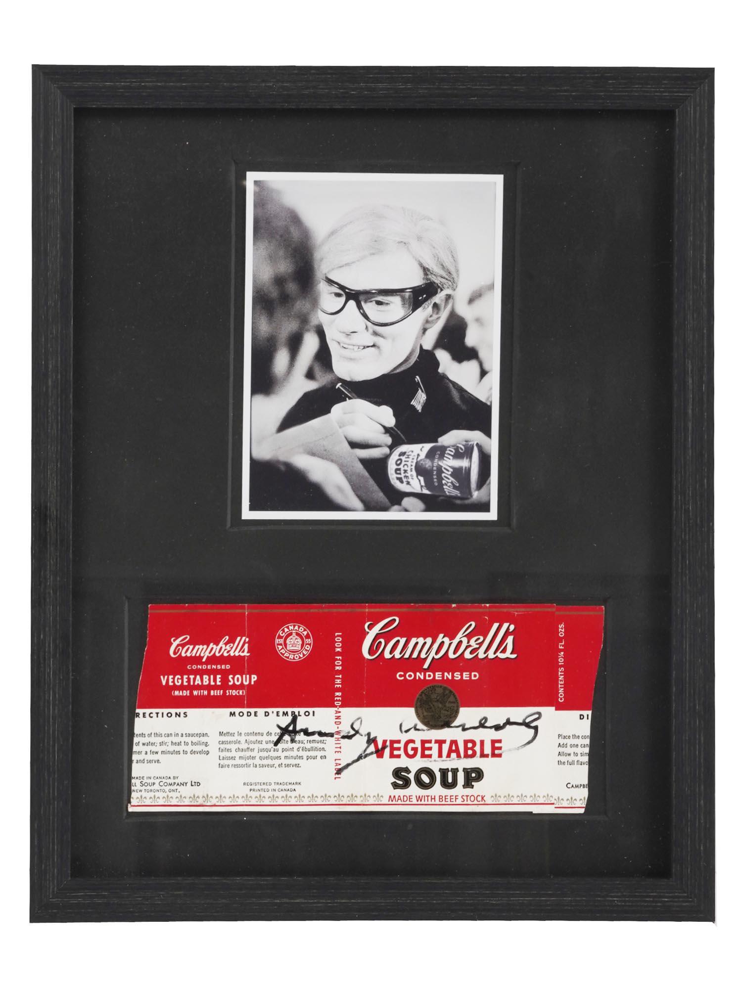 PHOTO OF ANDY WARHOL W SIGNED CAMPBELLS SOUP LABEL (1 of 4)