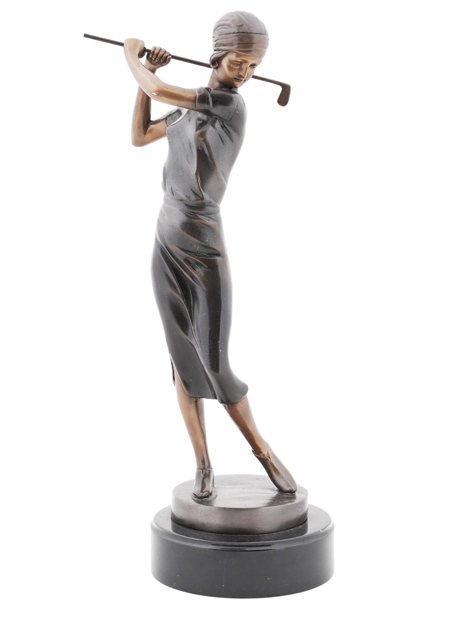 ART DECO BRONZE SCULPTURE OF LADY PLAYING GOLF (1 of 6)