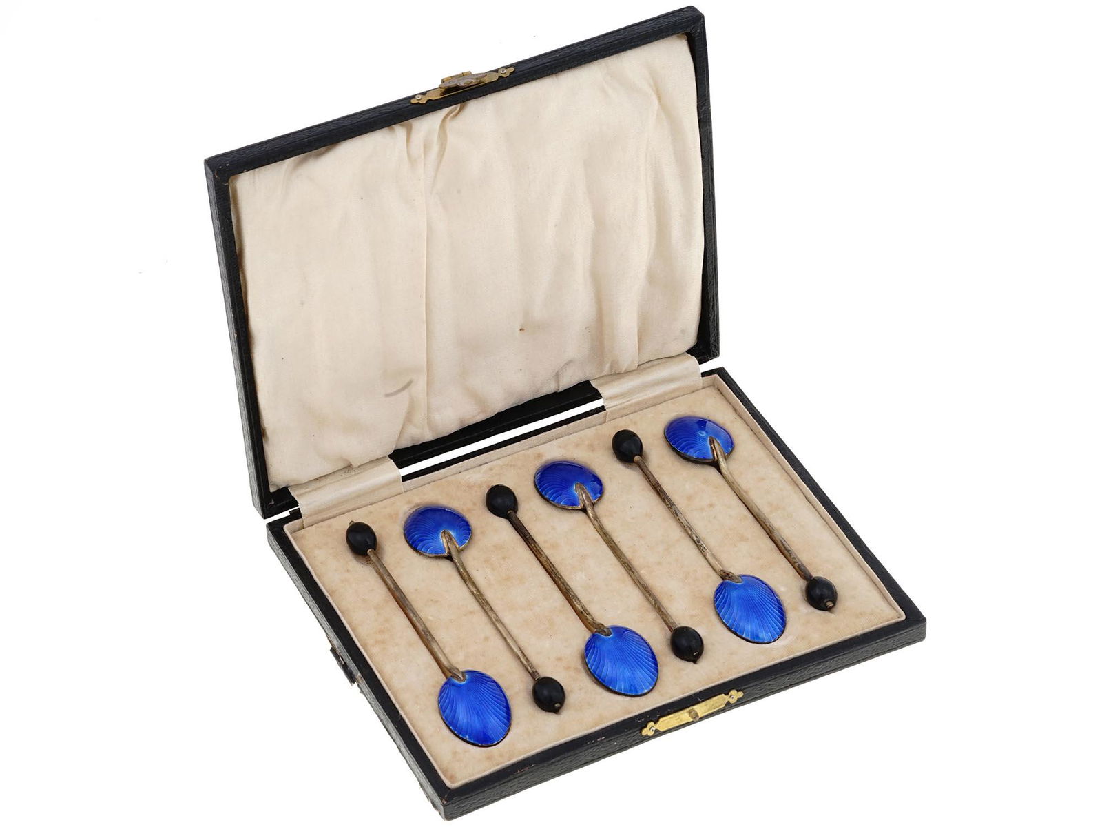 ANTIQUE ENGLISH GILT SILVER ENAMEL SPOONS IOB (1 of 8)