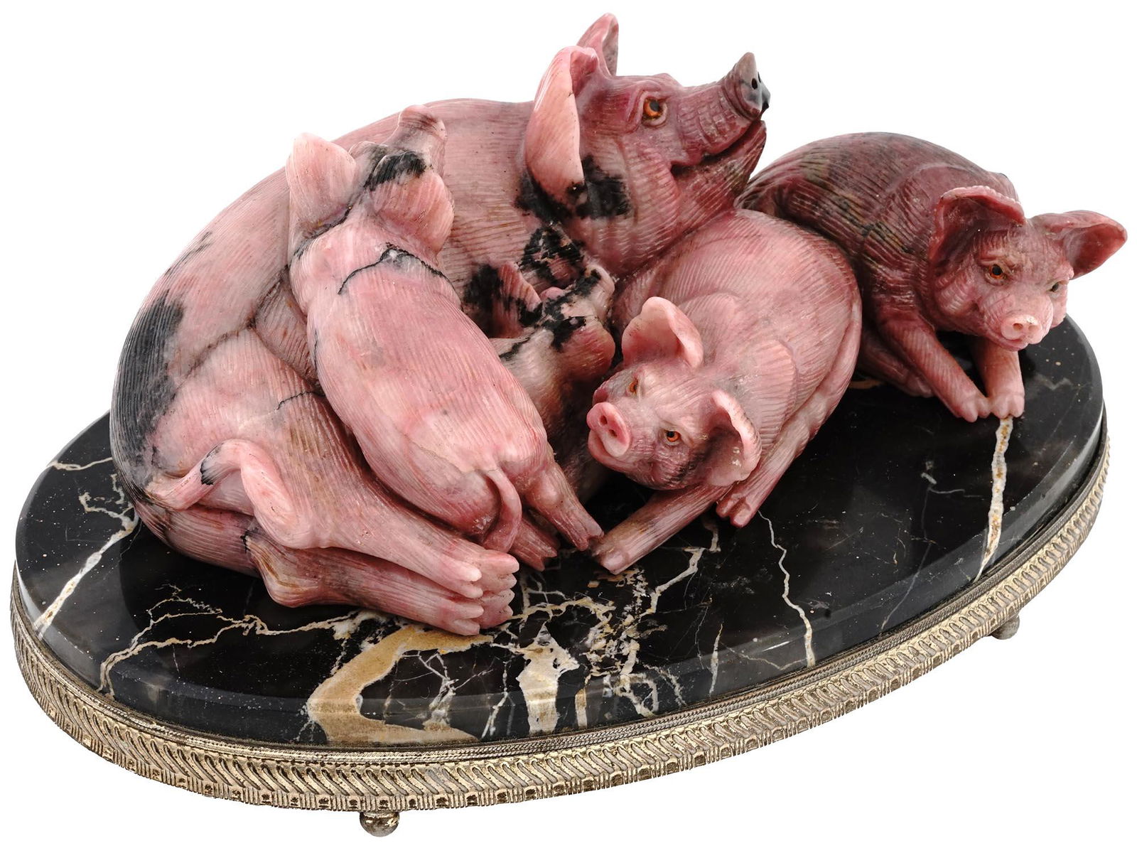 RUSSIAN SILVER PIG HAND CARVED RHODONITE FIGURAL (1 of 11)