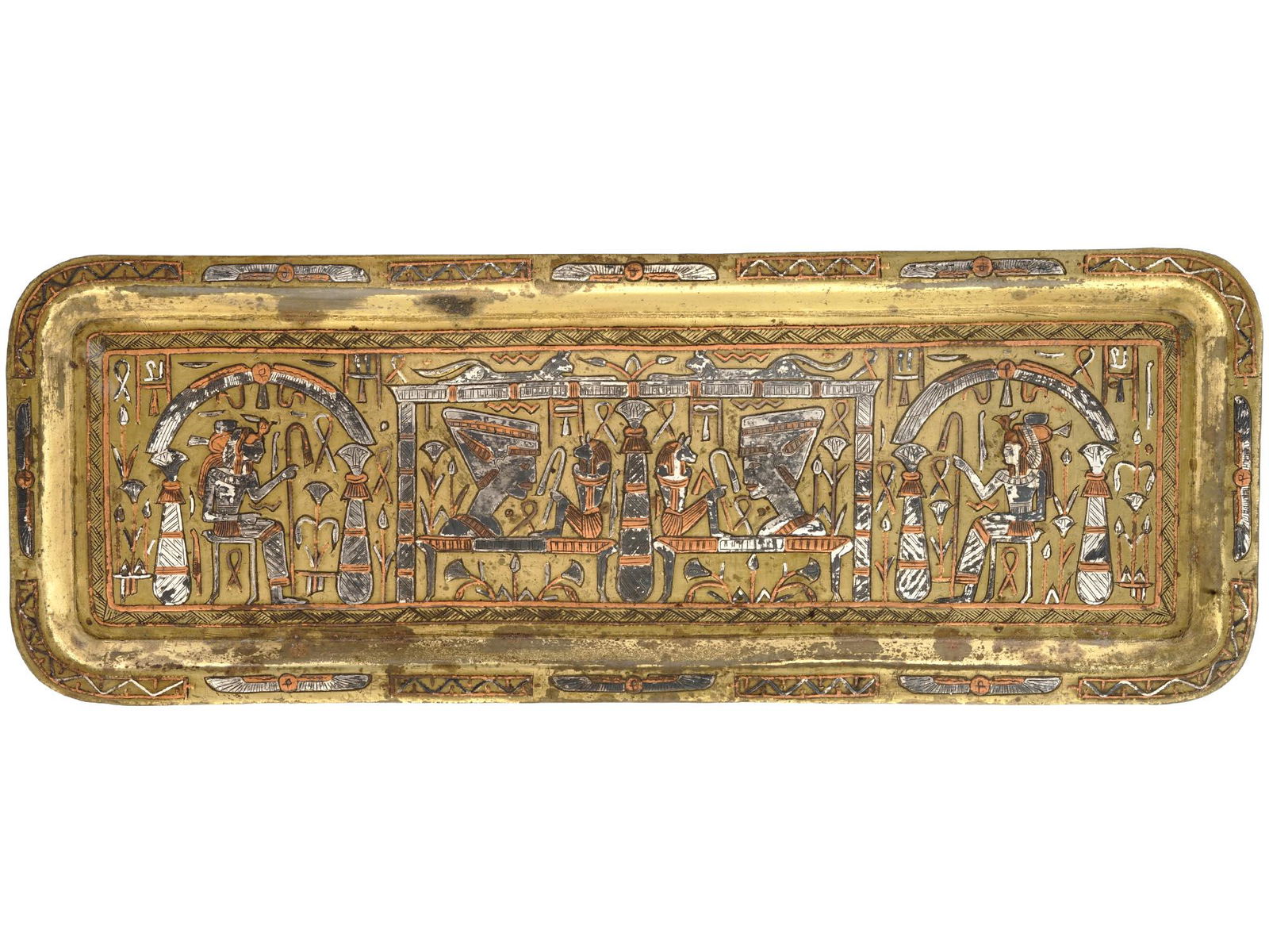 SYRIAN BRASS COPPER SILVER TRAY W EGYPTIAN MOTIF (1 of 6)