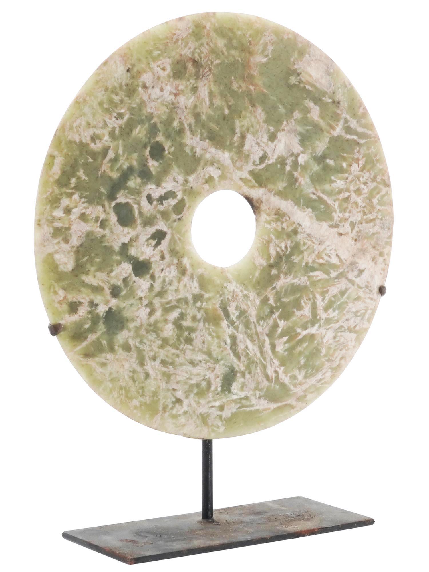 LARGE CHINESE HAND CARVED JADE BI DISK WITH STAND (1 of 6)