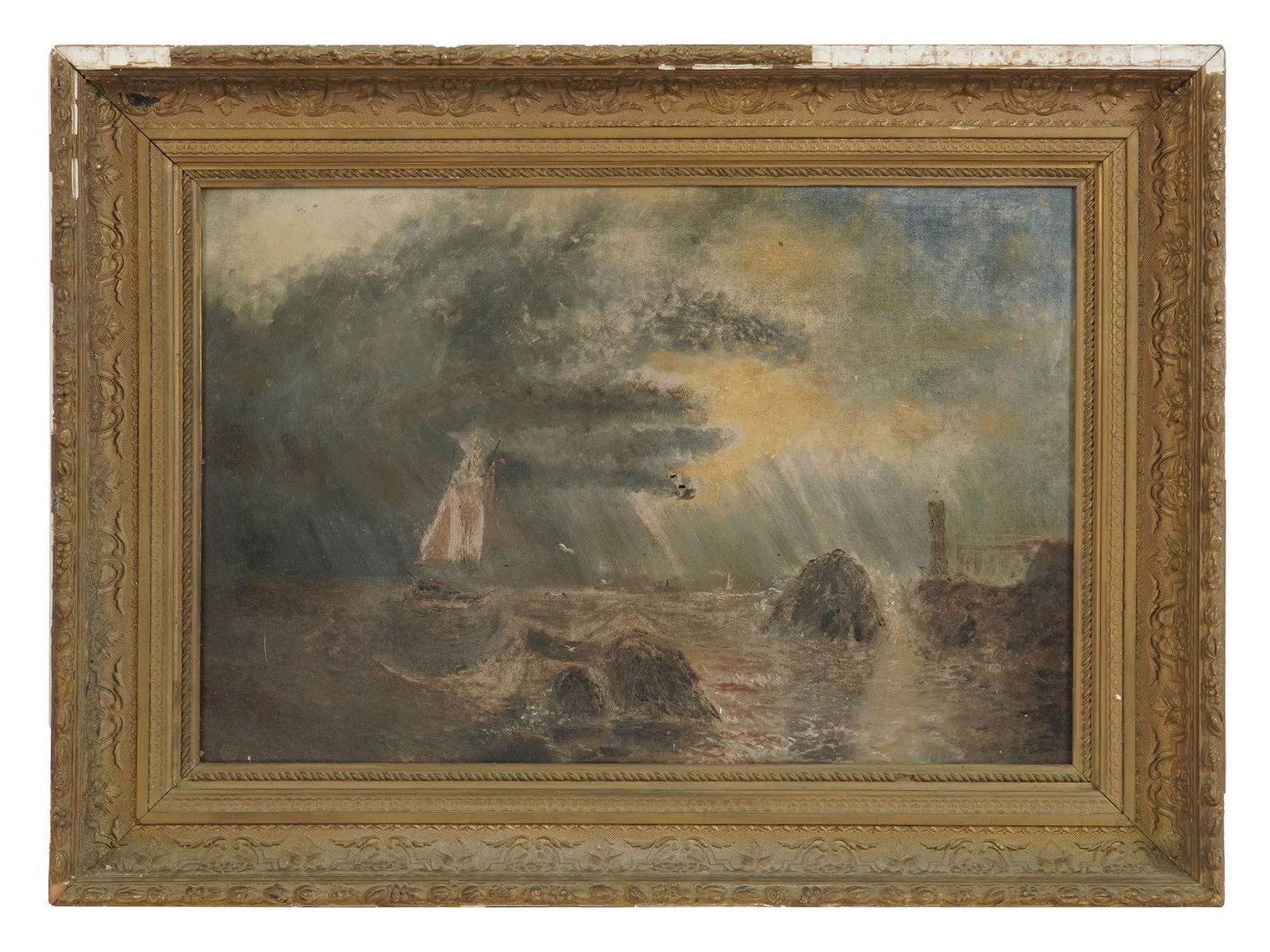 SEA STORM NAUTICAL LANDSCAPE OIL PAINTING FRAMED (1 of 8)