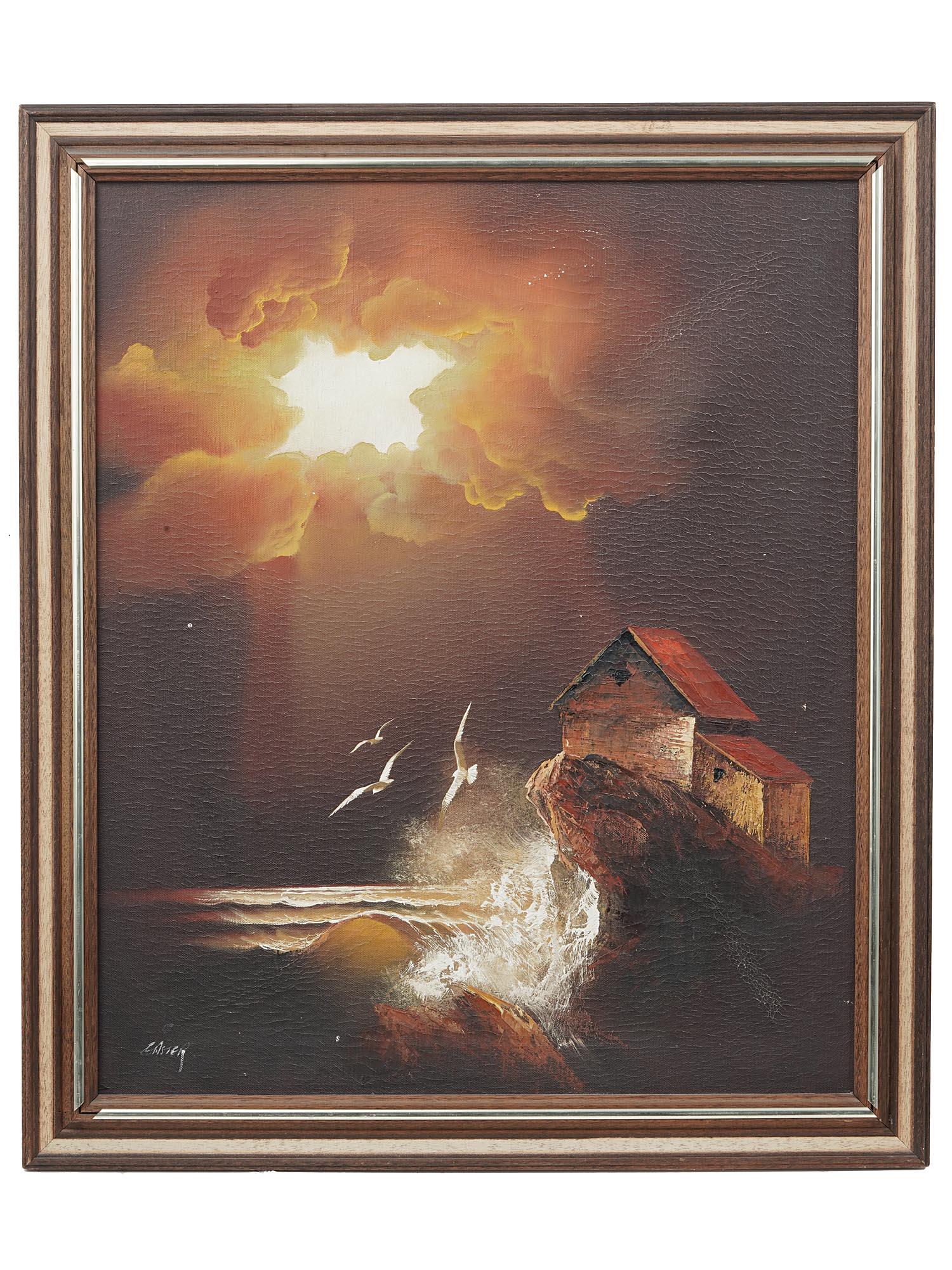 FRAMED NIGHT SEASCAPE OIL PAINTING BY E. ASTER (1 of 4)