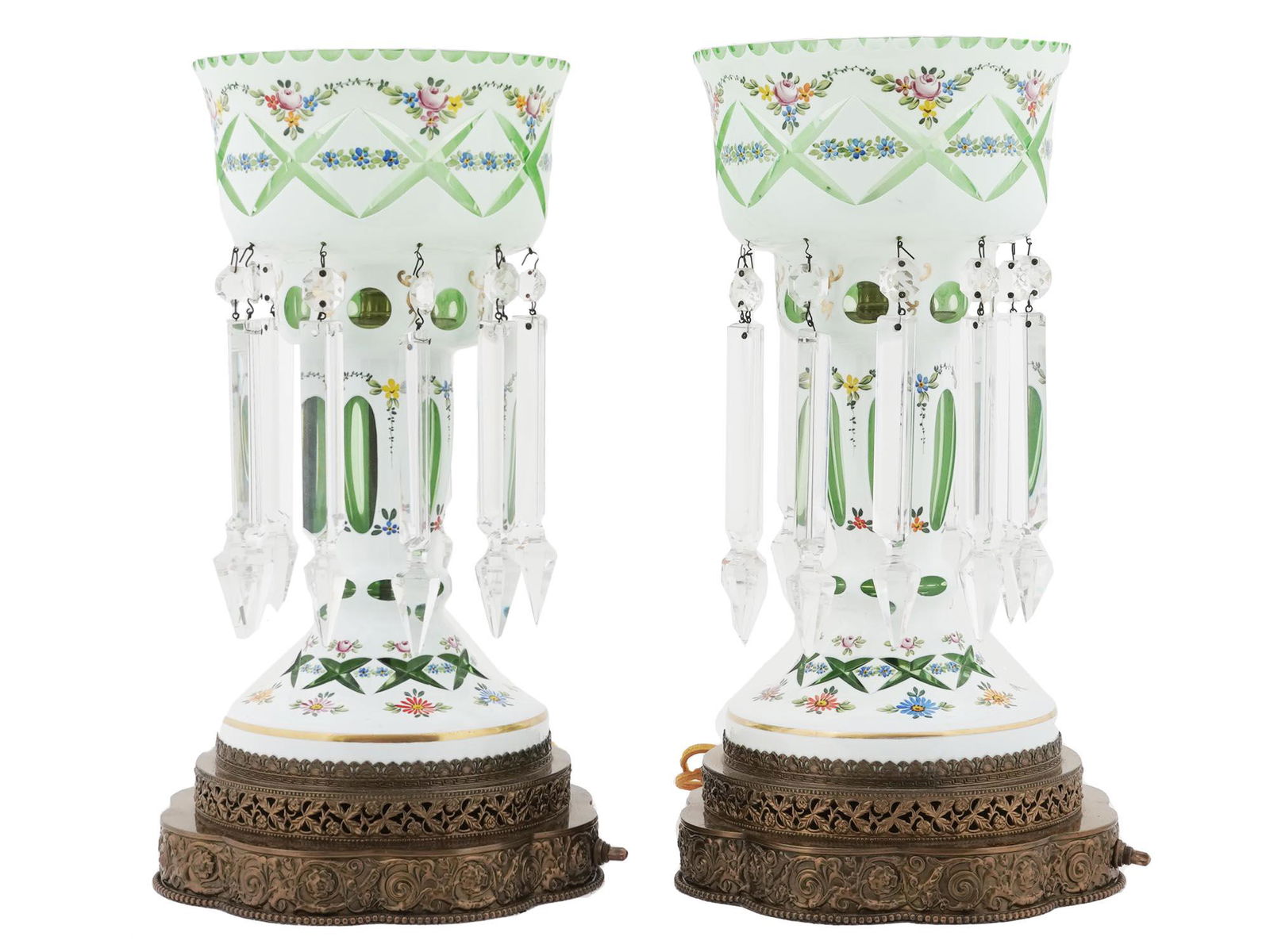 MID CENT BOHEMIAN CUT CRYSTAL MANTEL VASE LAMPS (1 of 9)