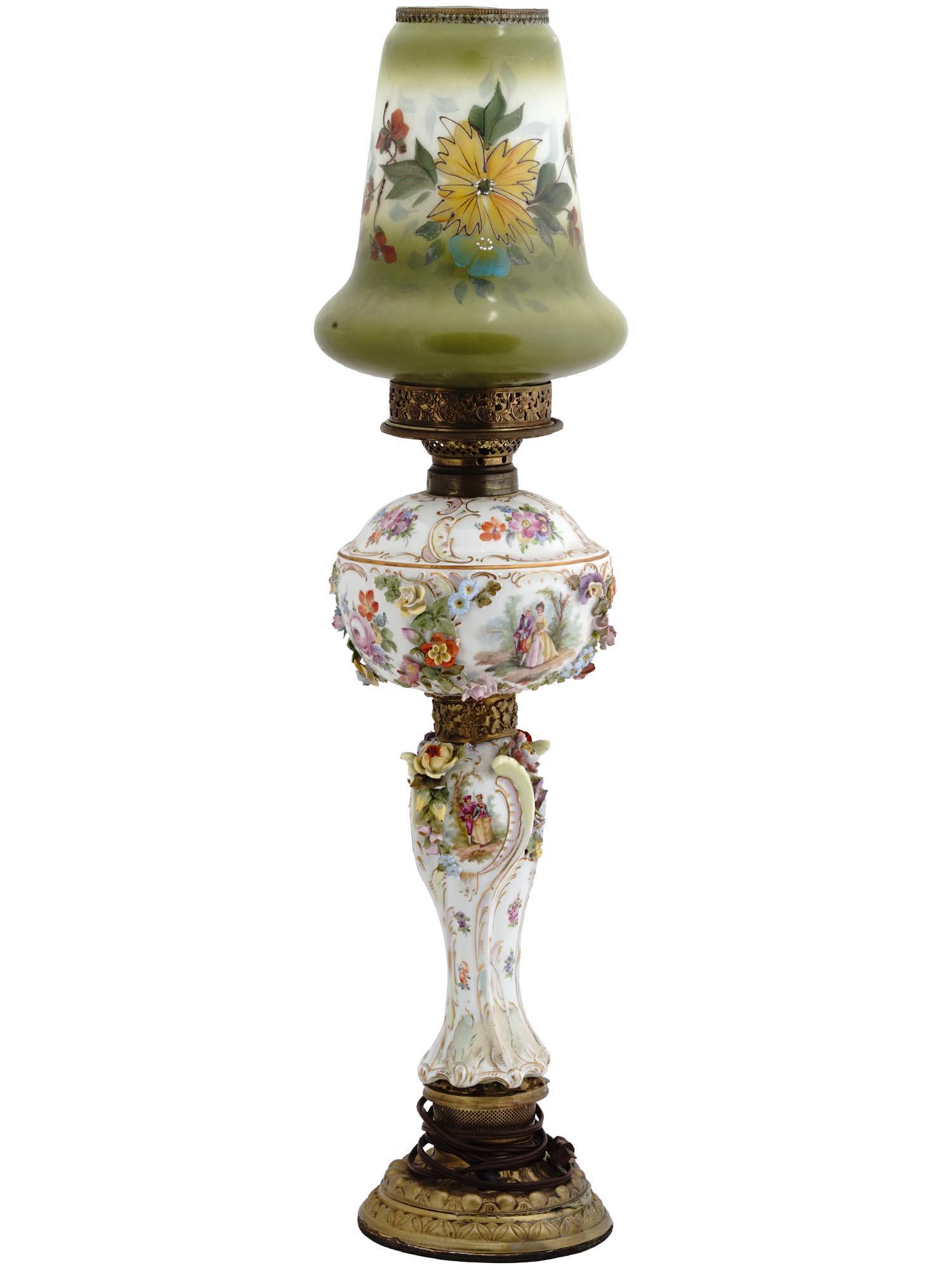 ANTIQUE PORCELAIN LAMP IN GERMAN MEISSEN MANNER (1 of 7)