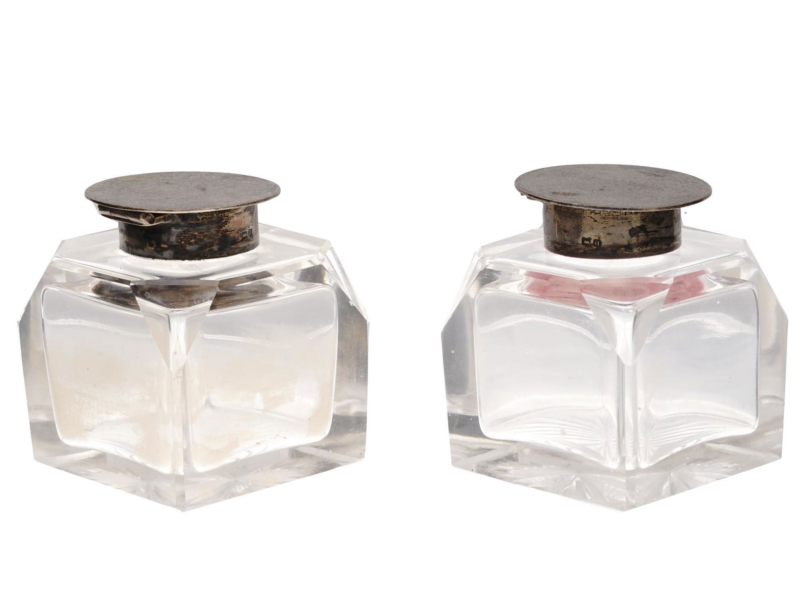 EARLY 20TH C ENGLISH SILVER PLATED GLASS INKWELLS (1 of 10)