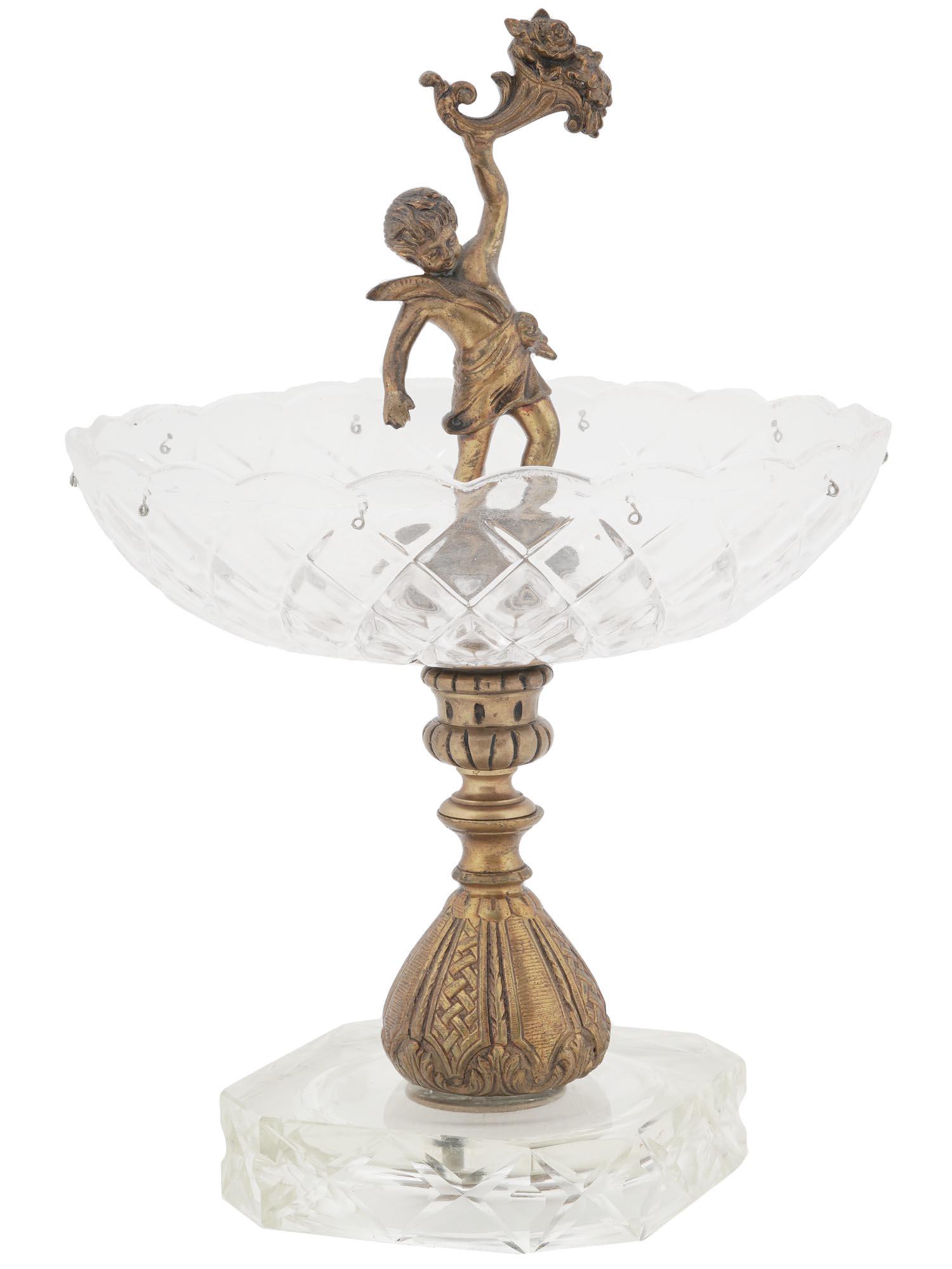 EUROPEAN CUT CRYSTAL GLASS AND BRASS CENTER PIECE (1 of 6)