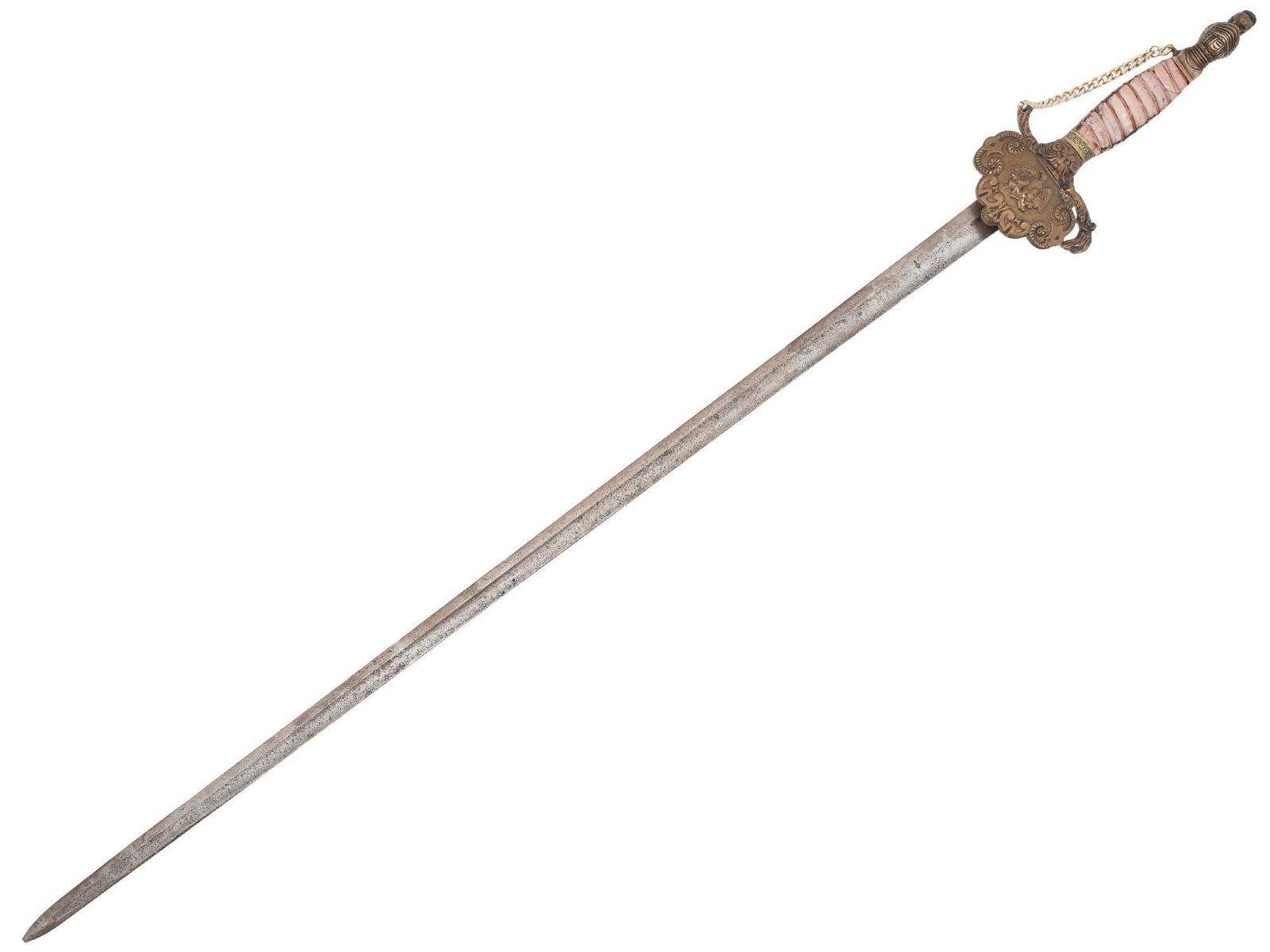DRESS SWORD WITH KNIGHTS HELMET POMMEL AND CHAIN (1 of 8)