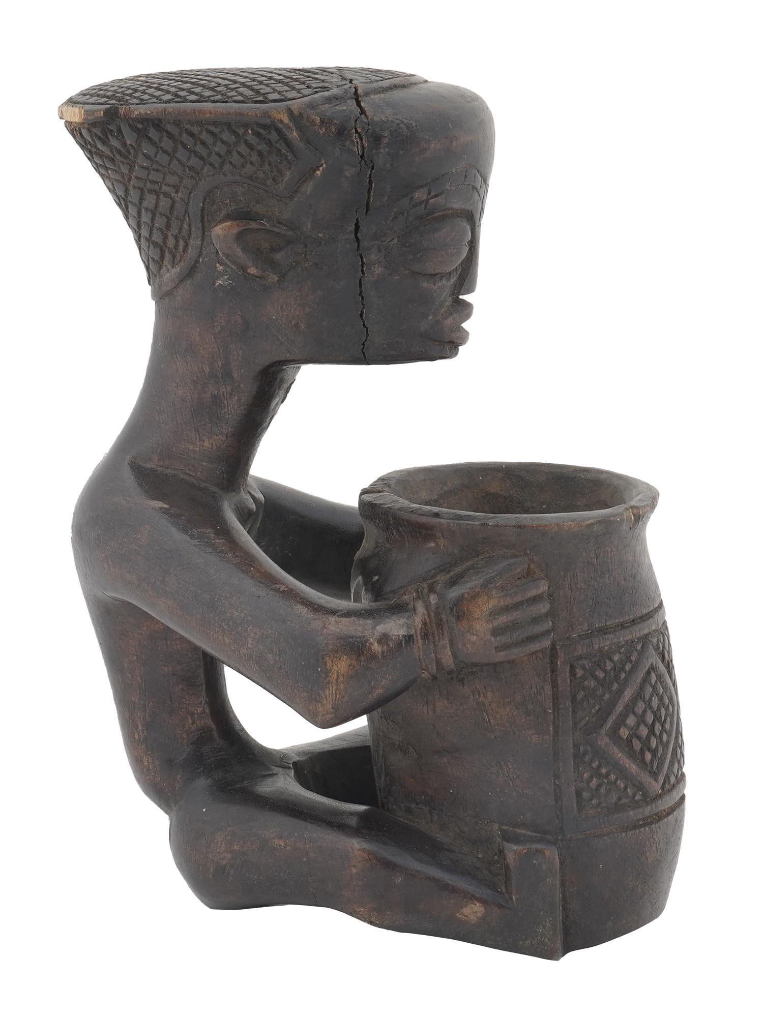 AFRICAN CONGO CARVED WOOD MALE FIGURINE WITH POT (1 of 6)