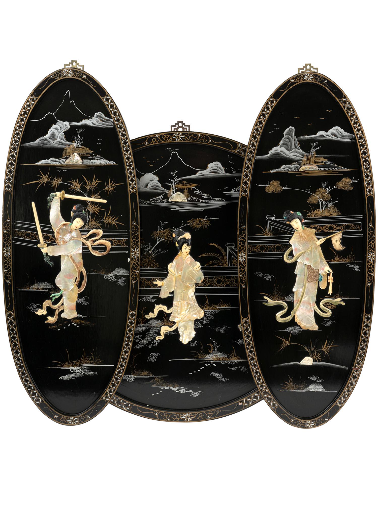 CHINESE MACAU LACQUERED MOTHER OF PEARL PANELS (1 of 10)