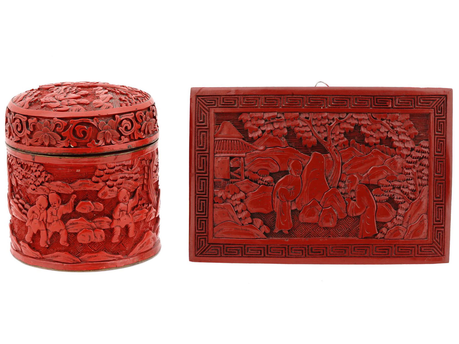 ANTIQUE CHINESE QING RED CINNABAR BOX AND PLAQUE (1 of 6)