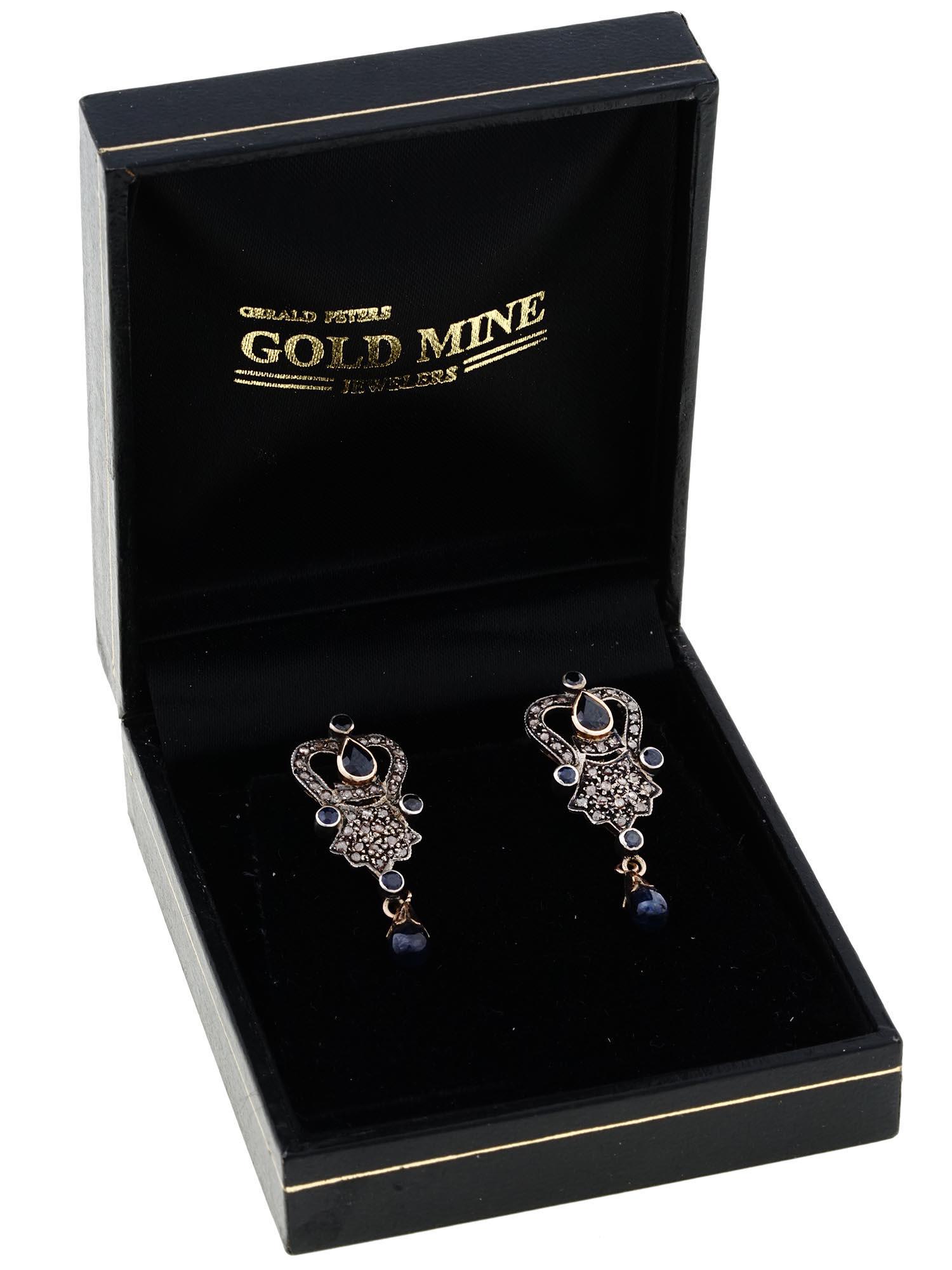ANTIQUE ENGLISH GOLD DIAMOND SAPPHIRE EARRINGS (1 of 4)